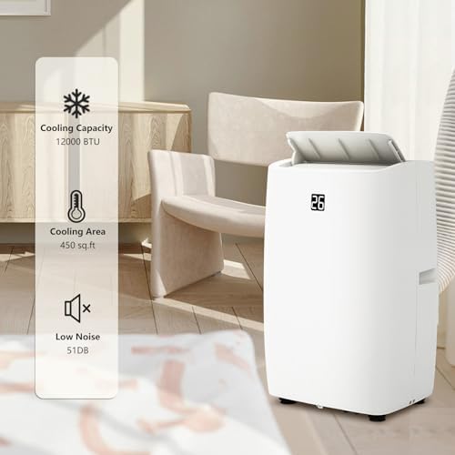 12000 BTU Portable Air Conditioner, 3-In-1 Ac Unit with Fan, Cooling & Dehumidification Modes, Air Conditioners Cool Up to 550 Sq.Ft with 24h Timer & Remote Control