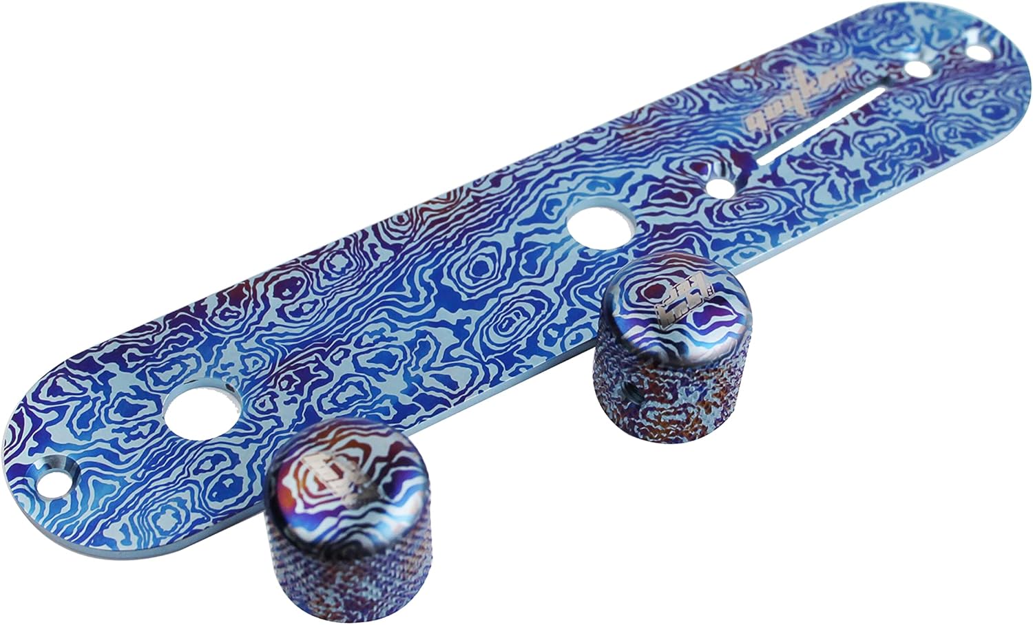 Guyker Titanium Alloy Guitar Control Plate and 2 Piece Potentiometer Knobs Damascus Pattern Compatible with Fend TL Electric Guitar