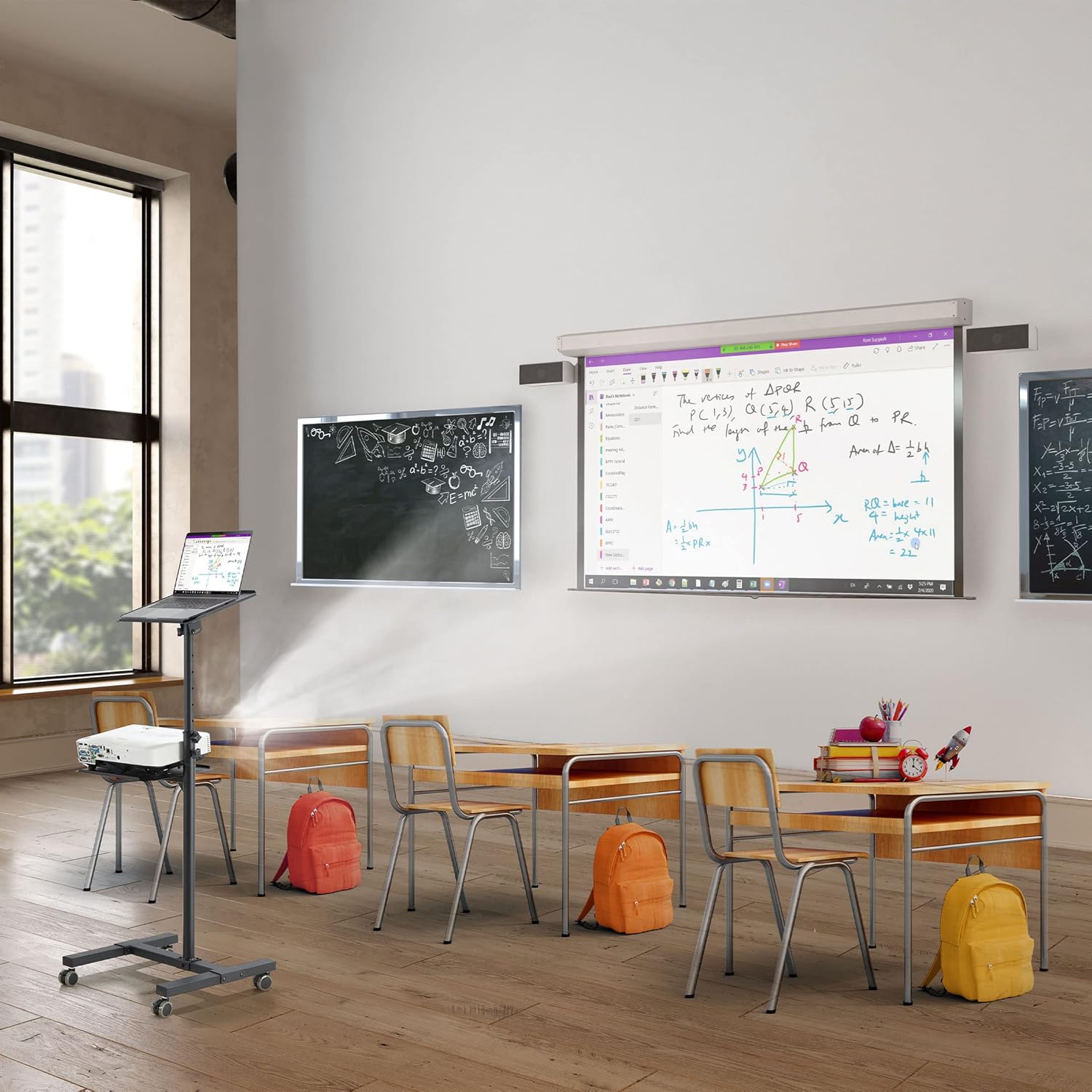 Mount-It! Mobile Projector and Laptop Stand (2 Shelves), Rolling Cart with Ventilated Tray, Heavy Duty, Height Adjustable Laptop and Projector Presentation Trolley, Black