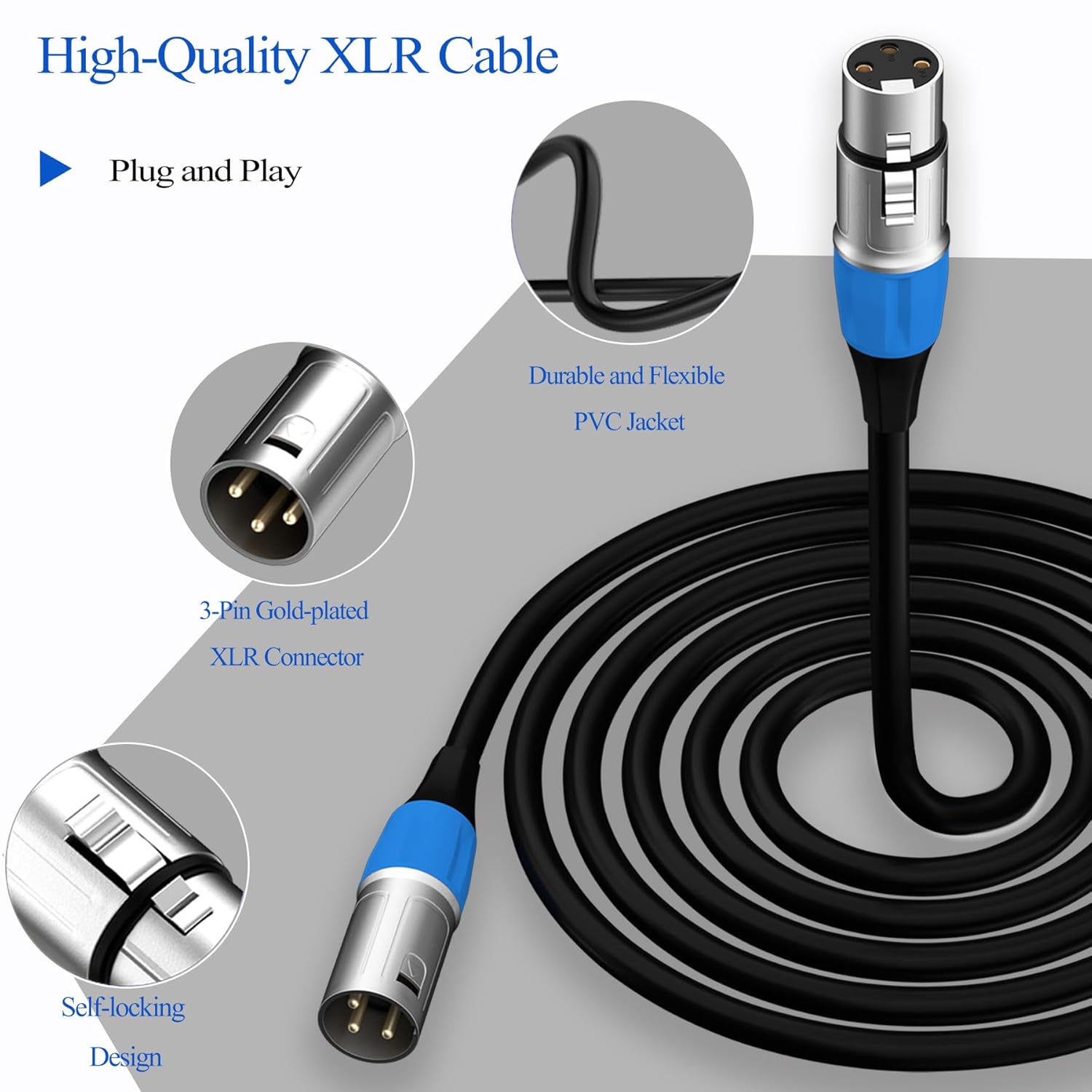 Tisino XLR Cables, 6-Pack Multi-Colored XLR Male to Female Micphone Cable with 3-Pin XLR Connector Balanced DMX Cable for Recording Studio, Podcast, Mic Mixer, Amplifier - 15m