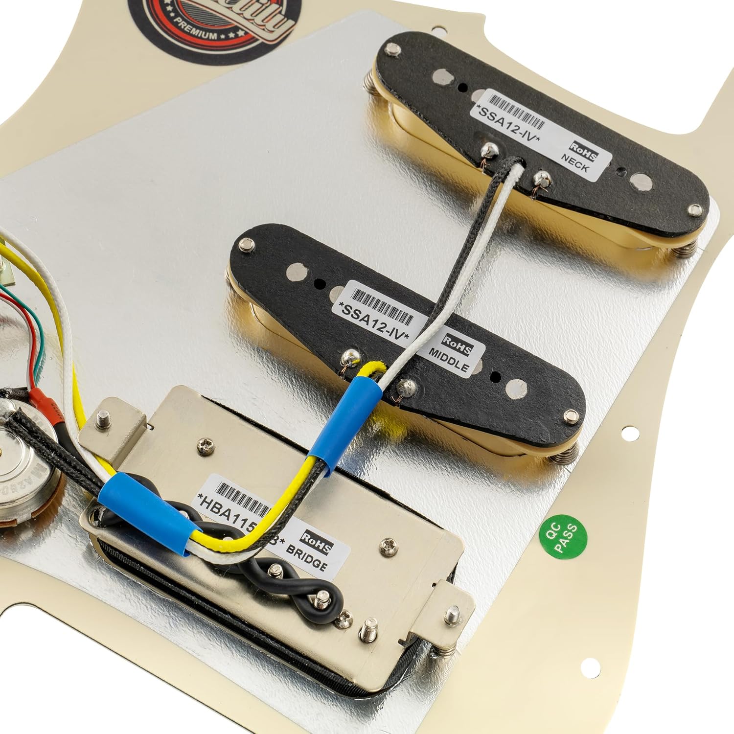 Musiclily Pro Auto-Split HSS Loaded Pickguard ST Prewired Pickguard with Artec Alnico 5 Single Coil Humbucker Pickups for American/Mexico Import Squier Strat Electric Guitar, 3ply Cream