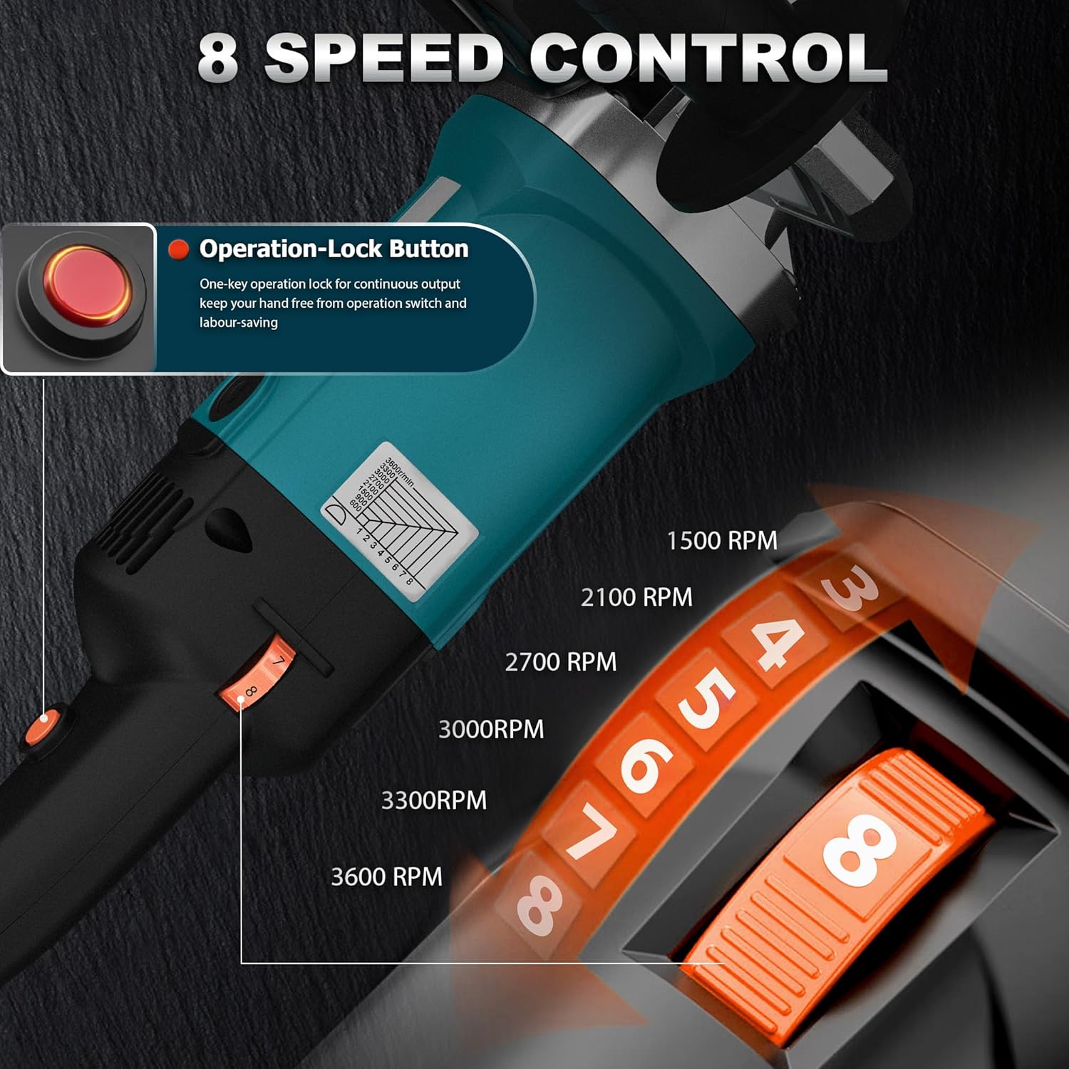 Surface Conditioning Tool 1400W, Burnishing Polishing Machine with 8 Variable Speed, Electric Handheld Stainless Steel Polisher Set, Metal Burnishing Machine Kit with Burnishing Wheel, Blue