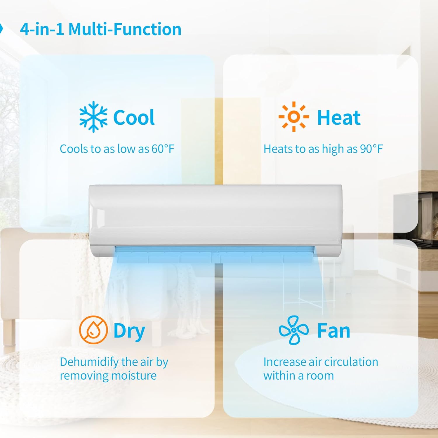 Split System Air Conditioner & Heater, 24000 BTU Split Air Conditioner with compressor and heat pump, 19 SEER4, WIFI Enabled, Remote Control, White
