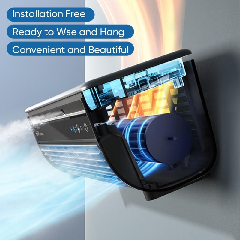 2025 Upgraded Mini Portable Wireless Air Conditioner Fan|3 Wind Modes for Cooling|15W 6000mAh Wall Mounted AC with Remote Control|10 dB Quiet for Home, Camping, Bedroom, Kitchen (1, White)