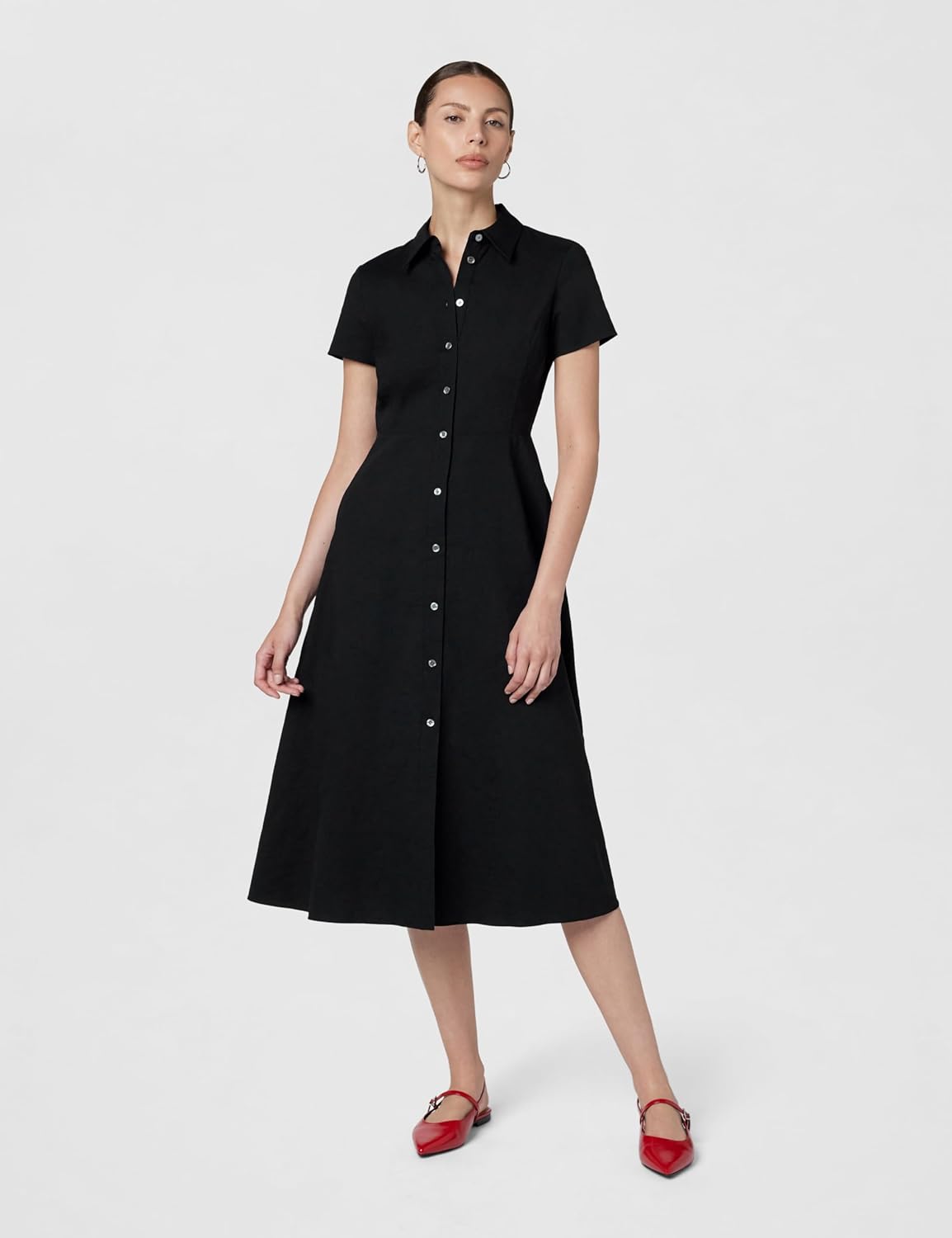 Theory Womens Short Sleeve Midi Buttondown Dress