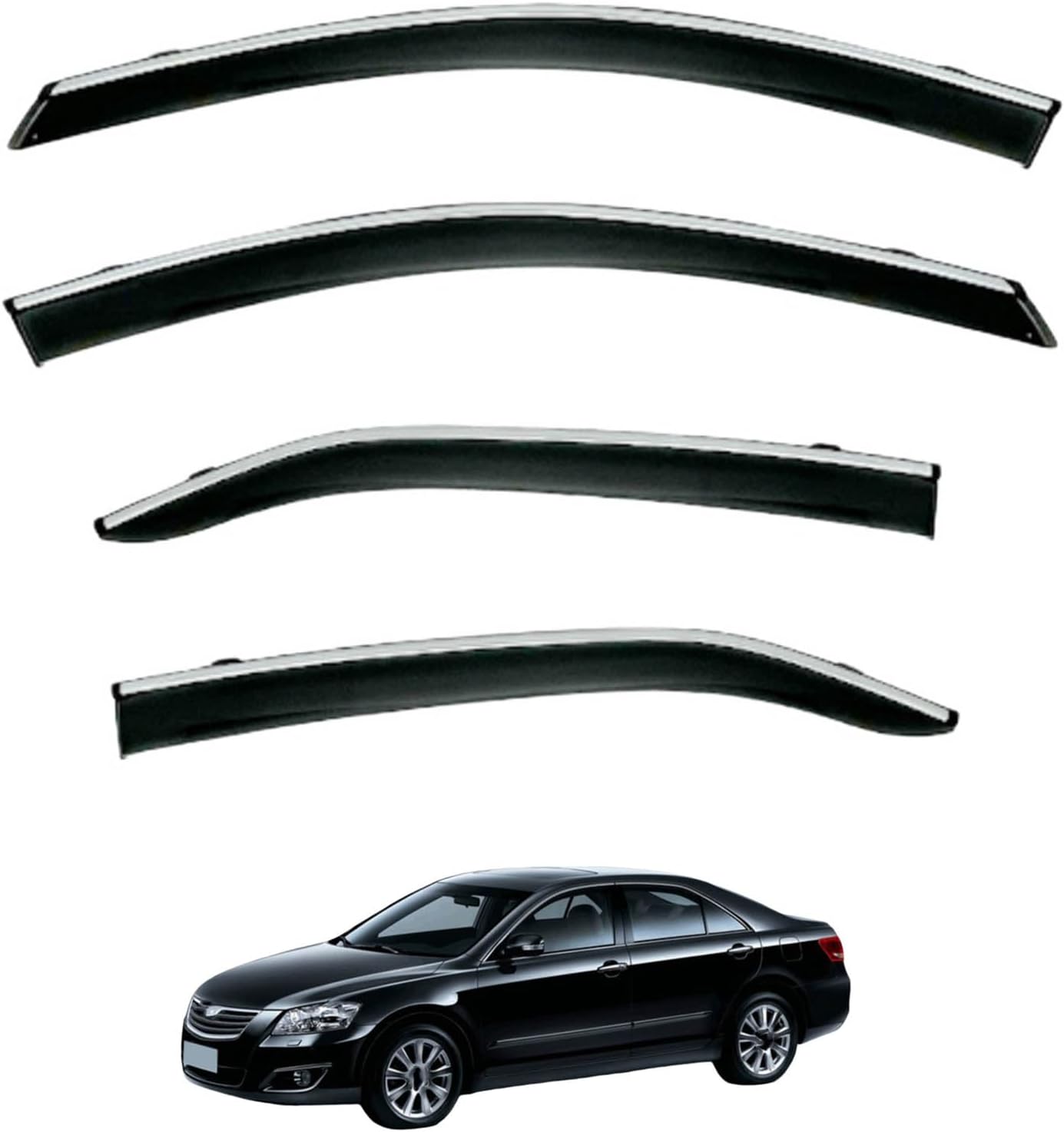 Window Deflectors for Toyota Camry MK6-XV40 2006-2011, Sun Rain Guard Window Visors Vent Shades with Bright Stripes Car Accessories