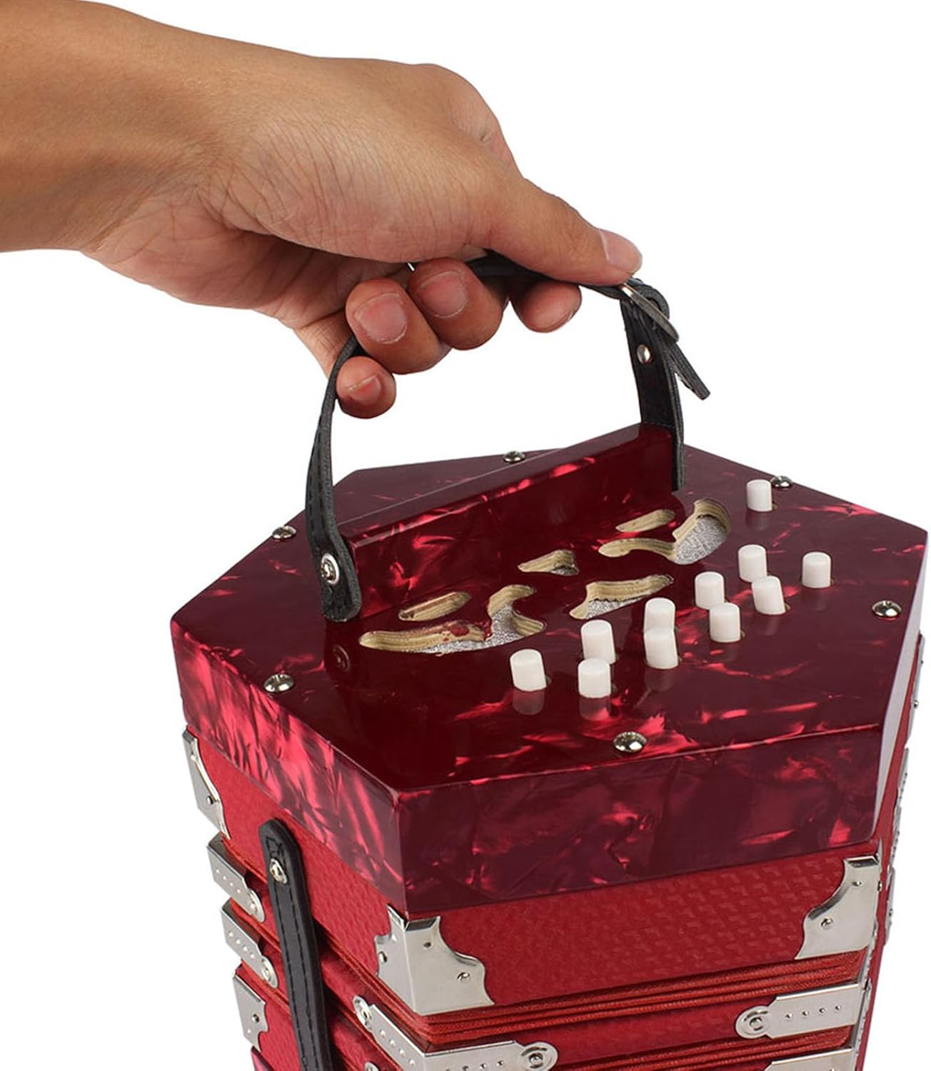 Anglo Concertina 20 Button 40 Reed GC Tuned, Red Pearloid Acordeon with Carrying Bag & Straps, Accordion Instrument for Adults Beginners, Folk Irish Music