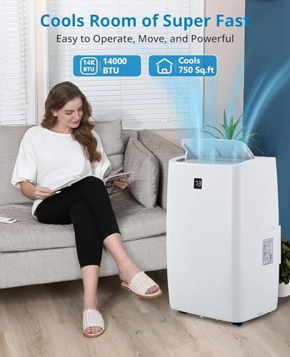 14000 BTUs Portable Air Conditioner Unit, Portable AC with Cool, Fan and Dry Function, Cool Room up to 750 Sq. Ft., Remote Control, Sleep Mode/24Hrs Timer, Quiet Operation, Window Installation Kit