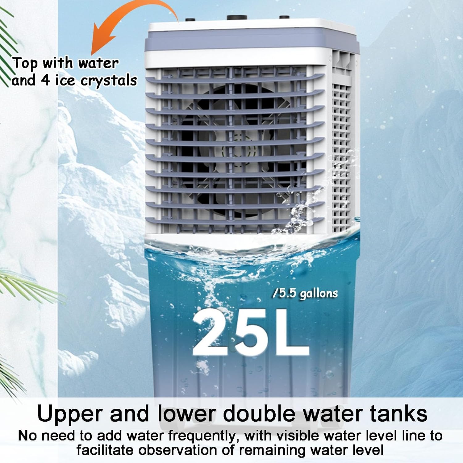 Swamp Cooler Air Conditioner, Portable Evaporative Air Cooler with 3 Speeds, Portable Ac with 5.5 Gal Tank for Patio Garage Commercial