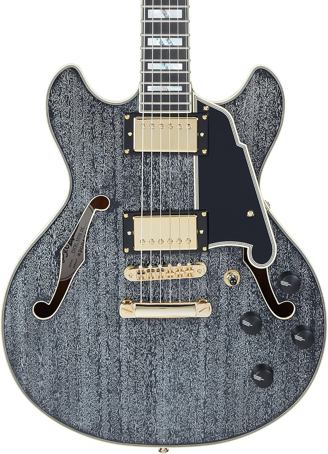 D'Angelico 6 String Semi-Hollow-Body Electrical Guitar, Right, Black Dog (DAEMINIDCBDGS)