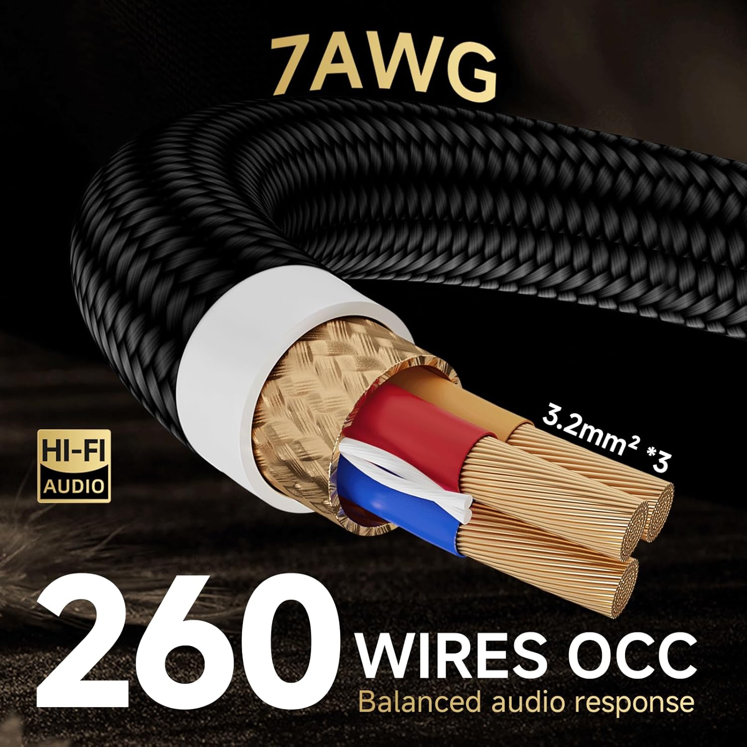 TODN HiFi Audio Power Cable for Audiophile with O-C-C Cores, 24K Gold Plated 3 Prong Power Cord Plug/IEC C15, Φ17.5mm, 3ft/1m