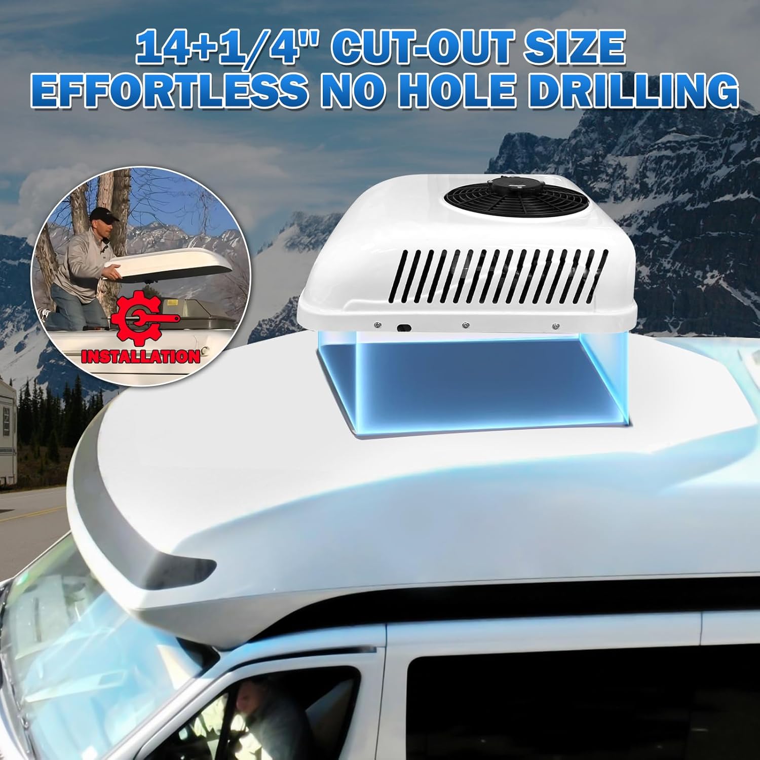 RV Rooftop Air Conditioner w/Heat 12 Volt, Campervan Sprinter Roof top AC Unit 10000BTU 12V AC, Rapid Cooling A/C 12 Volt Air Conditioner for Van, Golf Carts, Road Machine, Caravan, Buses