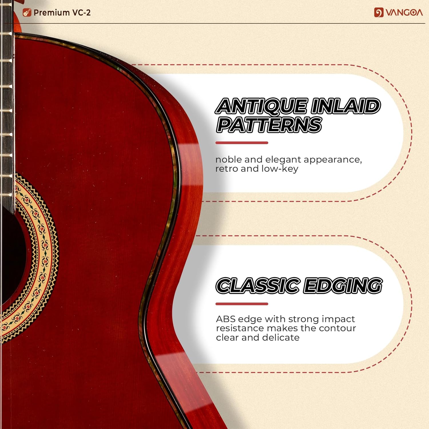 Classical Guitar Full Size 4/4 Spanish Style Classical Guitarra, 39 Inch Nylon Strings Guitar Ideal for Beginner Adults, Solid Rosewood Red, by Vangoa