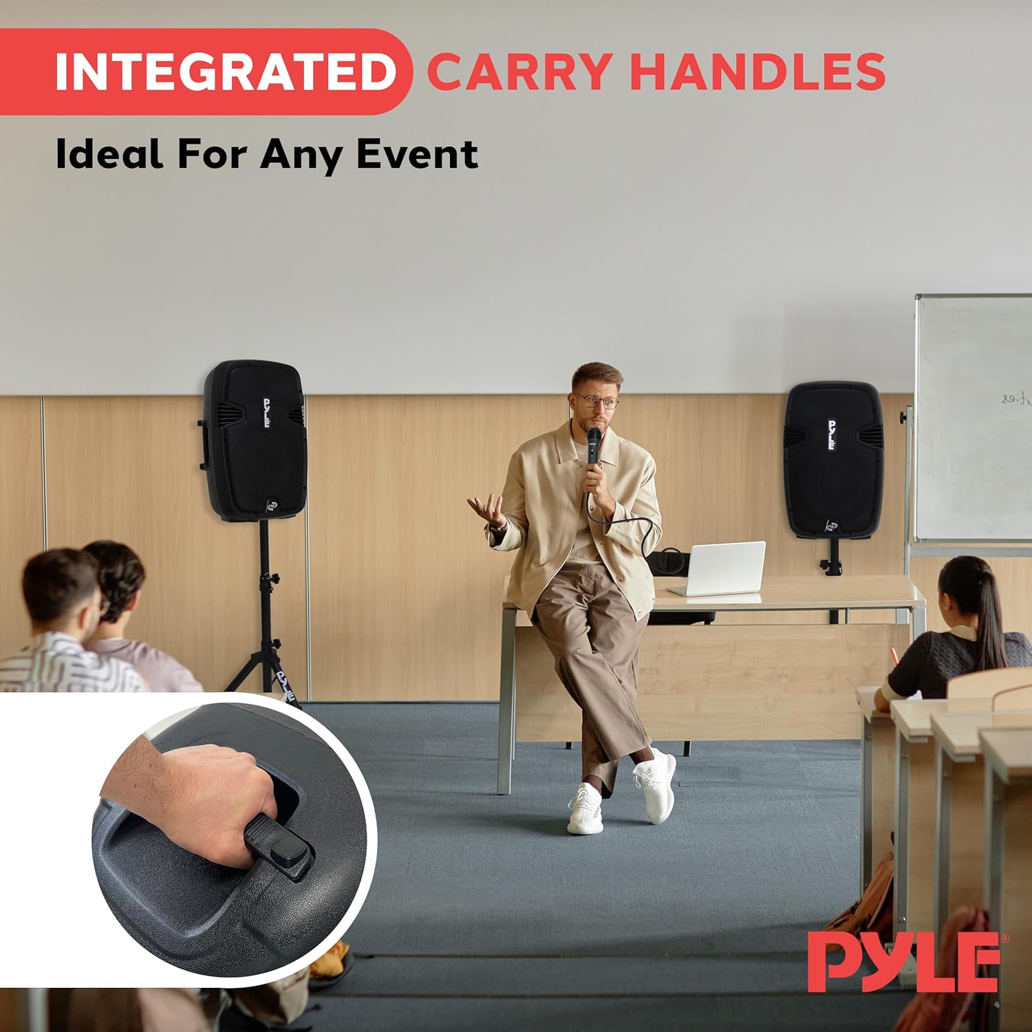 Pyle Wireless Portable PA System Kit - 1800W Peak, Bluetooth Compatible, Active + Passive Pair For Indoor / Outdoor Sound, Multiple Inputs-USB SD AUX XLR RCA, Comes With 2 Stands, Wired Mic, Remote