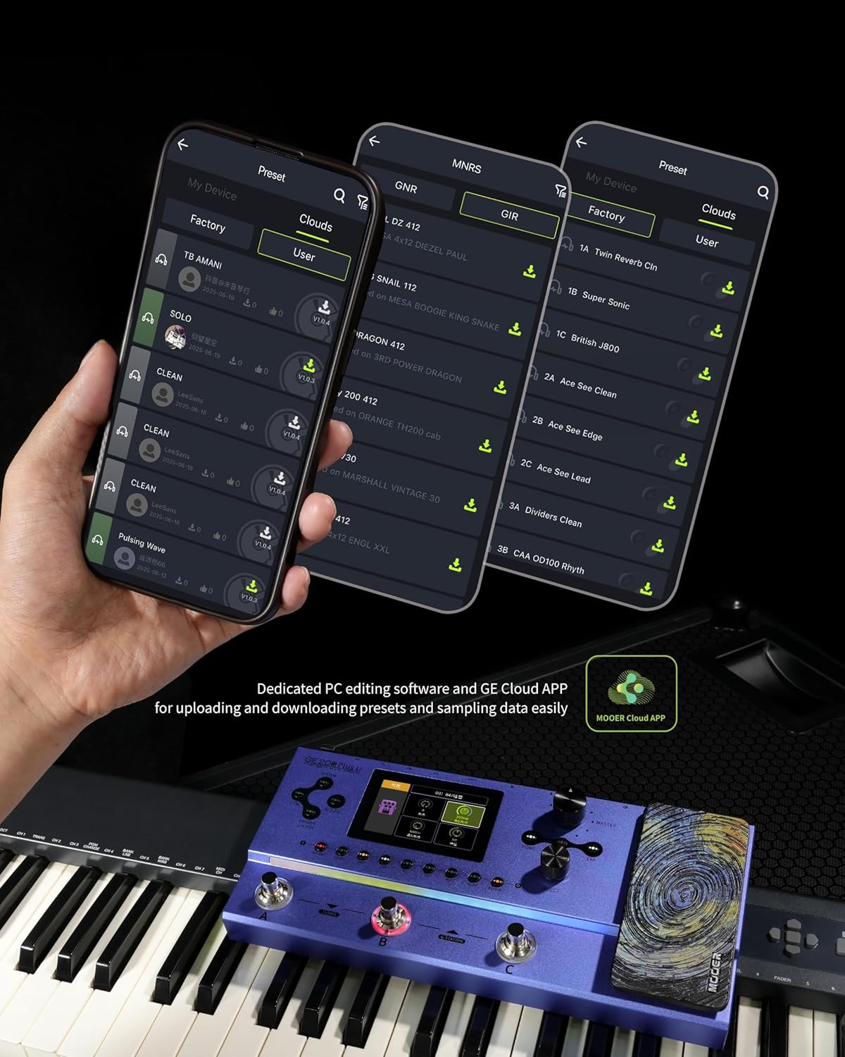 MOOER GE200 Plus Wireless Guitar Pedal Electric Guitar Multieffects Plug to Play, MOOER Cloud Share, MNRS Amp and Cab Sample Files, XLR Stereo Output for Live Show