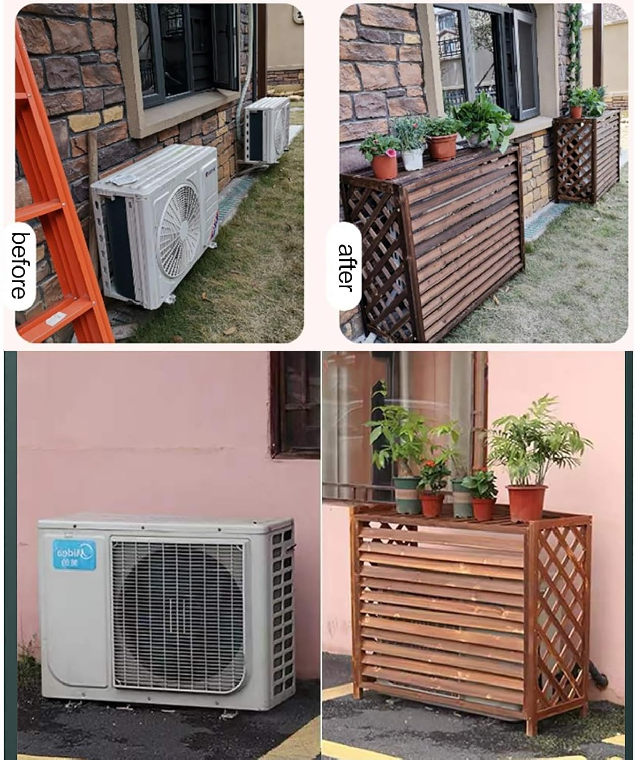 Air Conditioner Cover Wood Ac Covers for Outside Decorative Ac Unit Cover Air Conditioner Covers for Outside Heat Pump Cover HVAC Cover Brown B
