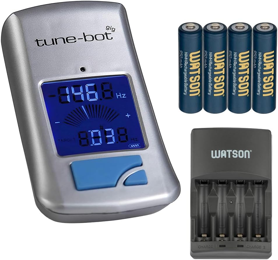 Gig Clip-On Digital Drum Tuner with Backlit LCD Display for Acoustic Drums Bundle with Watson AAA NiMH Batteries and AA-C4H 4-Hour Rapid Charger
