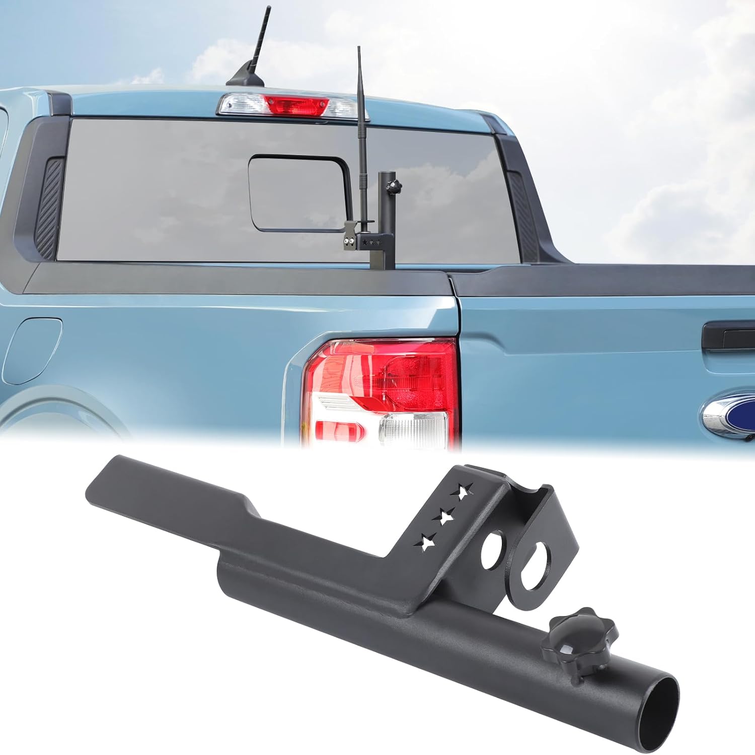 Aunginsy Tailgate Antenna Flag Pole Mount Bracket Compatible with Ford Maverick 2022-2025 Tailgate Left Side Antenna Flagpole Mount Rear Trunk Door Detachable Holder Metal Base Exterior Accessories