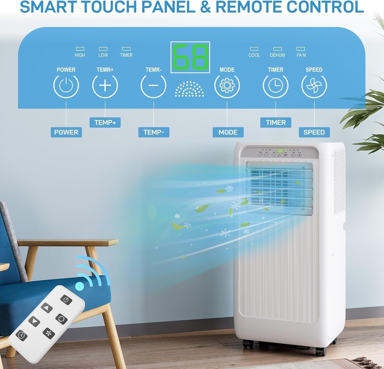 10000 BTU Portable Air Conditioner Cools Up to 450 Sq.Ft, 3-in-1 Fast Cooling AC Unit with Dehumidifier, Fan mode & Sleep Mode, Remote Control, 24H Timer, Easy Install Window Kit