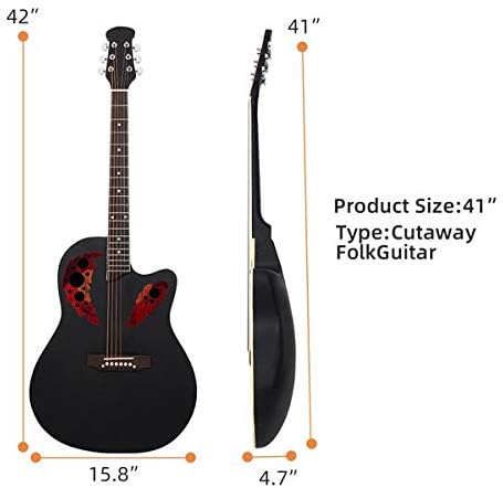41 inch Cutawary Round Back Acoustic Guitar Spruce Top Grape Hole Black