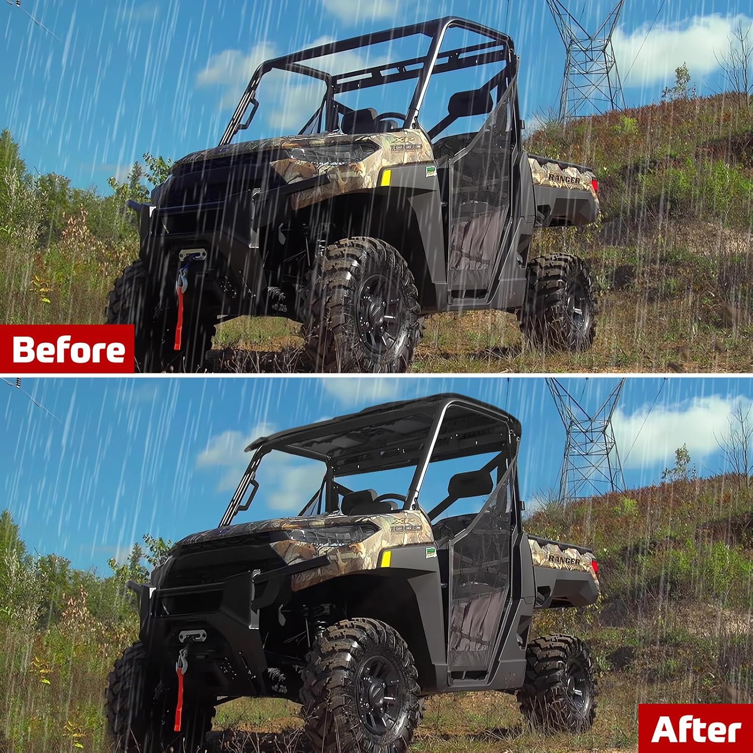 Sport Roof Top for Polaris Ranger XP 1000, Dustproof Resistant Hard Coat Poly Roof 2 Pieces Combination Roof Sun Visor for Polaris Ranger 1000 900 XP 2013-2024 Accessories (Replace #2882911)