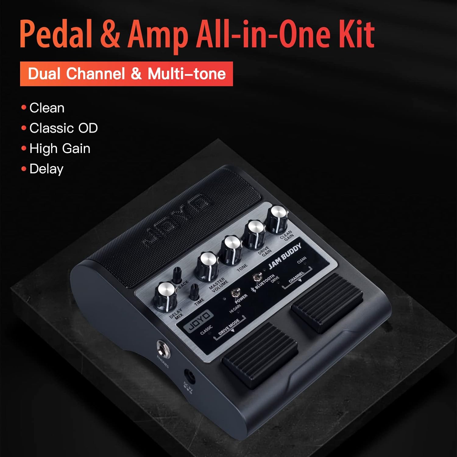 JOYO Portable Guitar Practice Amp & Pedal All-in-One Rechargeable Bluetooth Combo Guitar Amplifier with Effect & Footswitch JAM Buddy (Black)