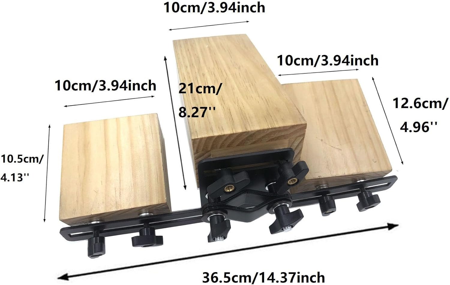 Tri-Bells Cowbell for Drum Set Triple Wood Block High Medium Low Pitch Wooden Jam Block for 0.63inch Post Mount Drum Set Cymbal Stand Accessories