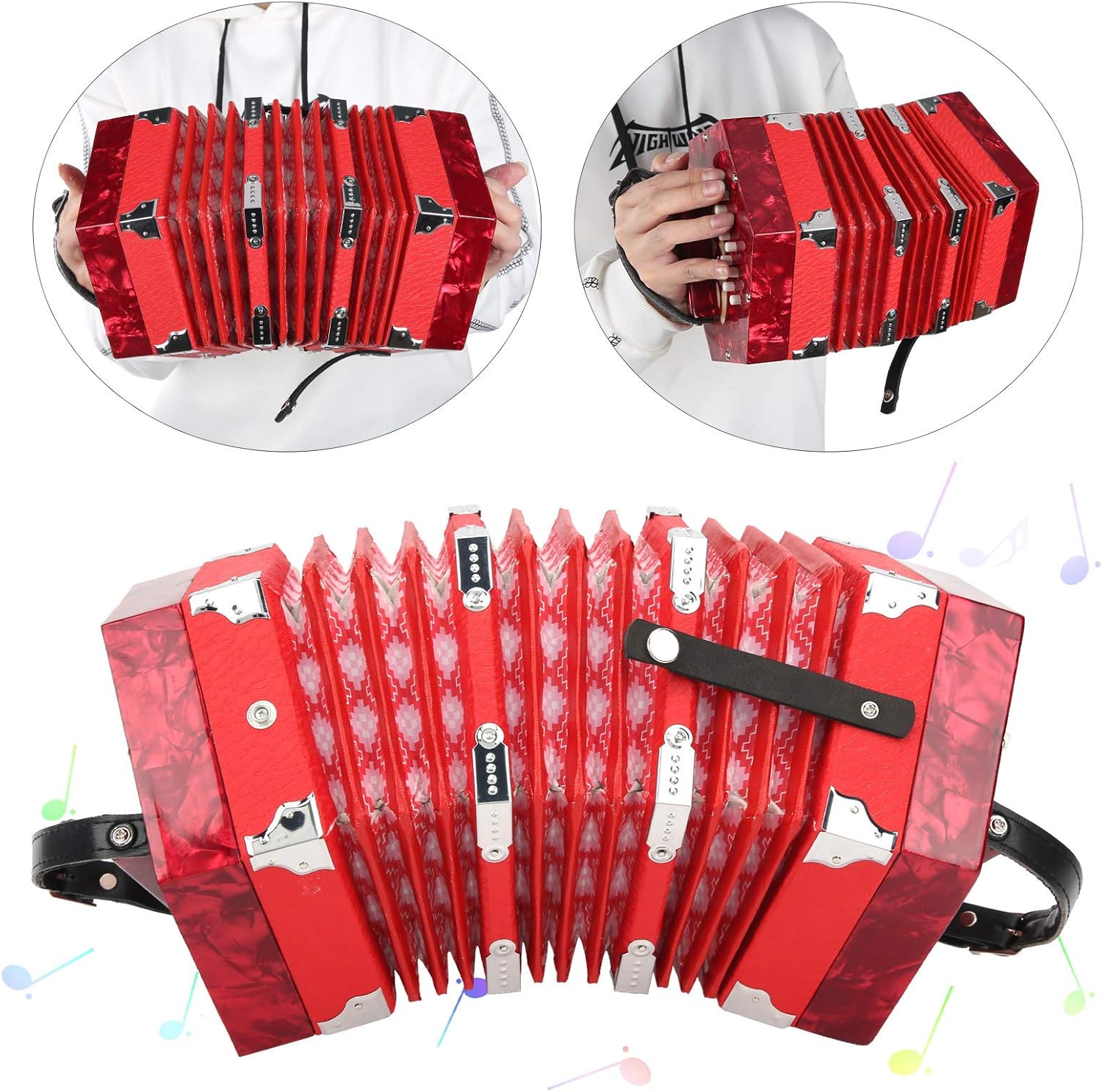 Kadimendium Elegant Concertina Accordion Portable for Adults and Children, Bright Color, 7.1 X 6.7 X 6.7in, for Musical Talents Development, 3 Colors Available (Red)