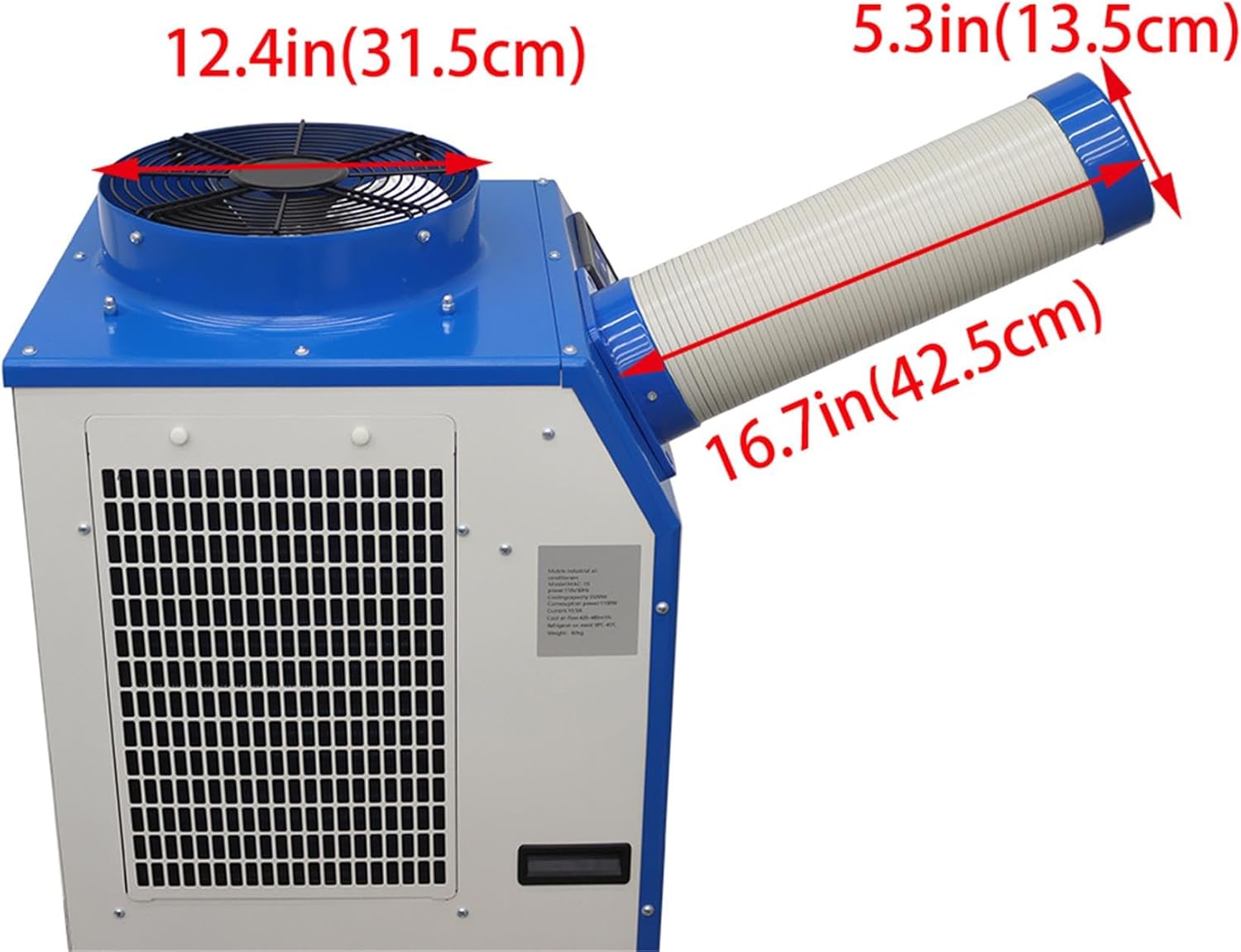 110V Industrial Portable Air Conditioner Air Flow 480m³/h with Wheels 14L Tank 1400W Commercial Spot Cooler Adjustable Vent Ideal for Insititute Workshops Outdoor Events