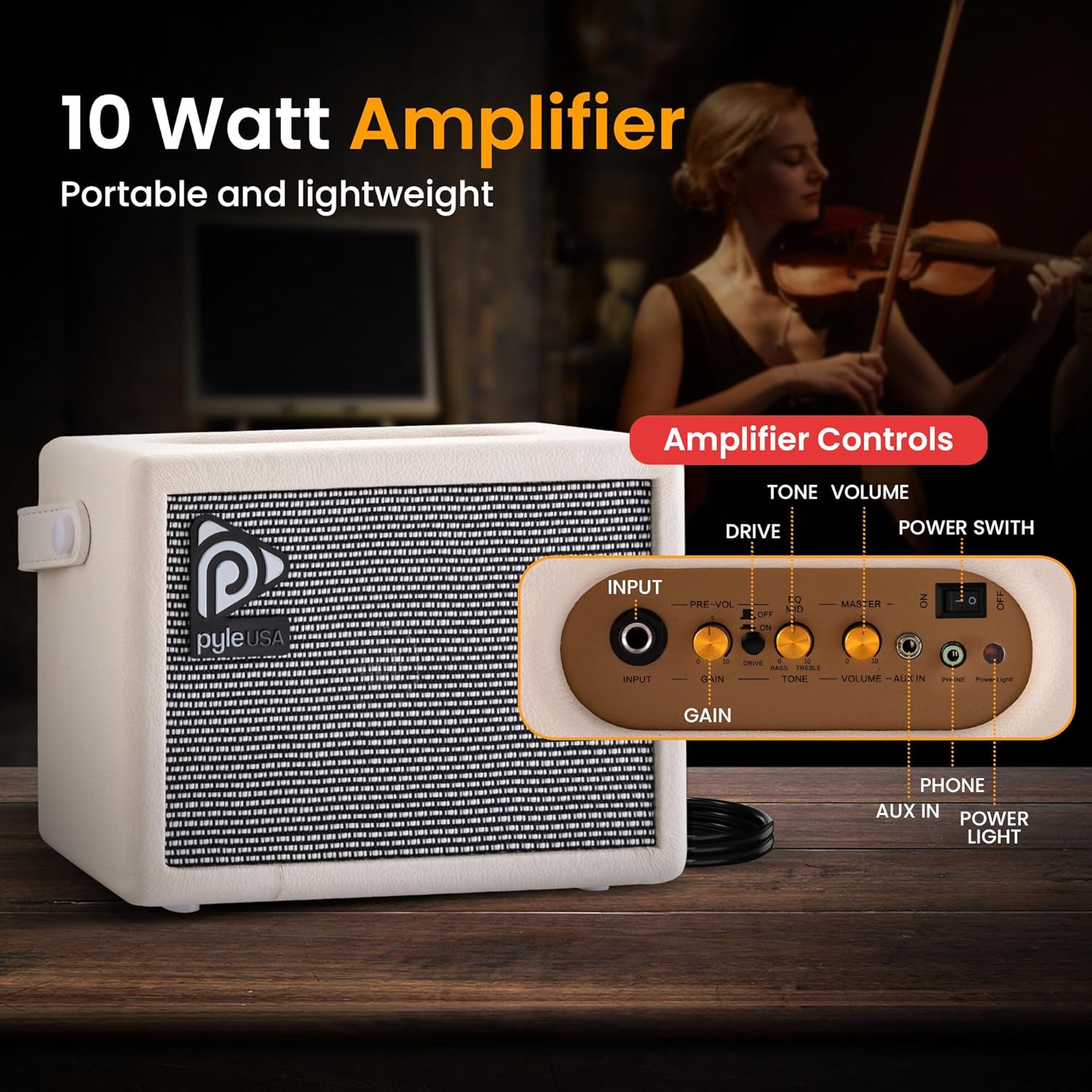 Pyle 4/4 Silent Electric Violin with Amplifier Kit, Solid Wood Fiddle with 10W Amp and Complete Accessories, Full Size Orchestral String Instrument For Beginner & Professional Use