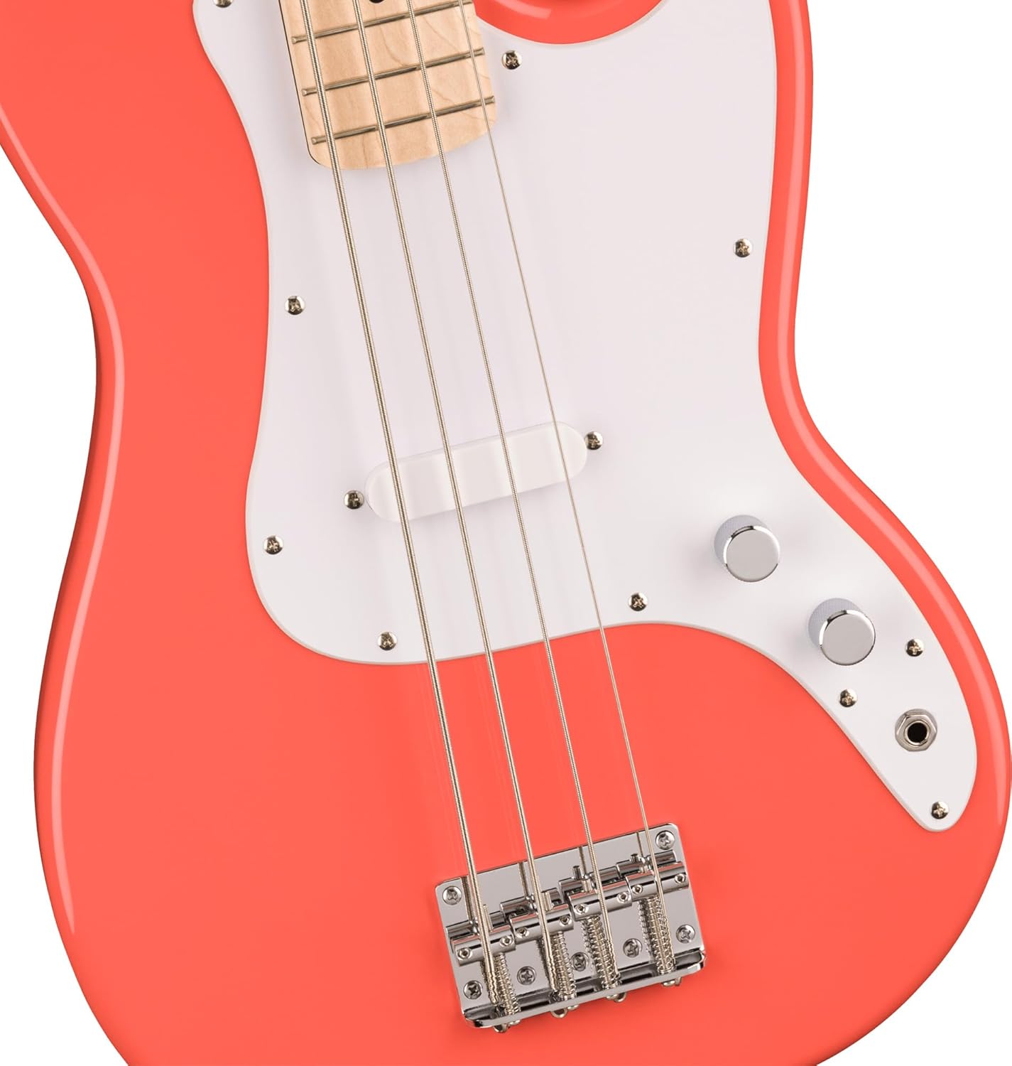 Fender Squier Sonic Bronco Bass - Tahitian Coral Bundle with Rumble 15 Amplifier, Instrument Cable, Tuner, Strap, and Austin Bazaar Instructional DVD