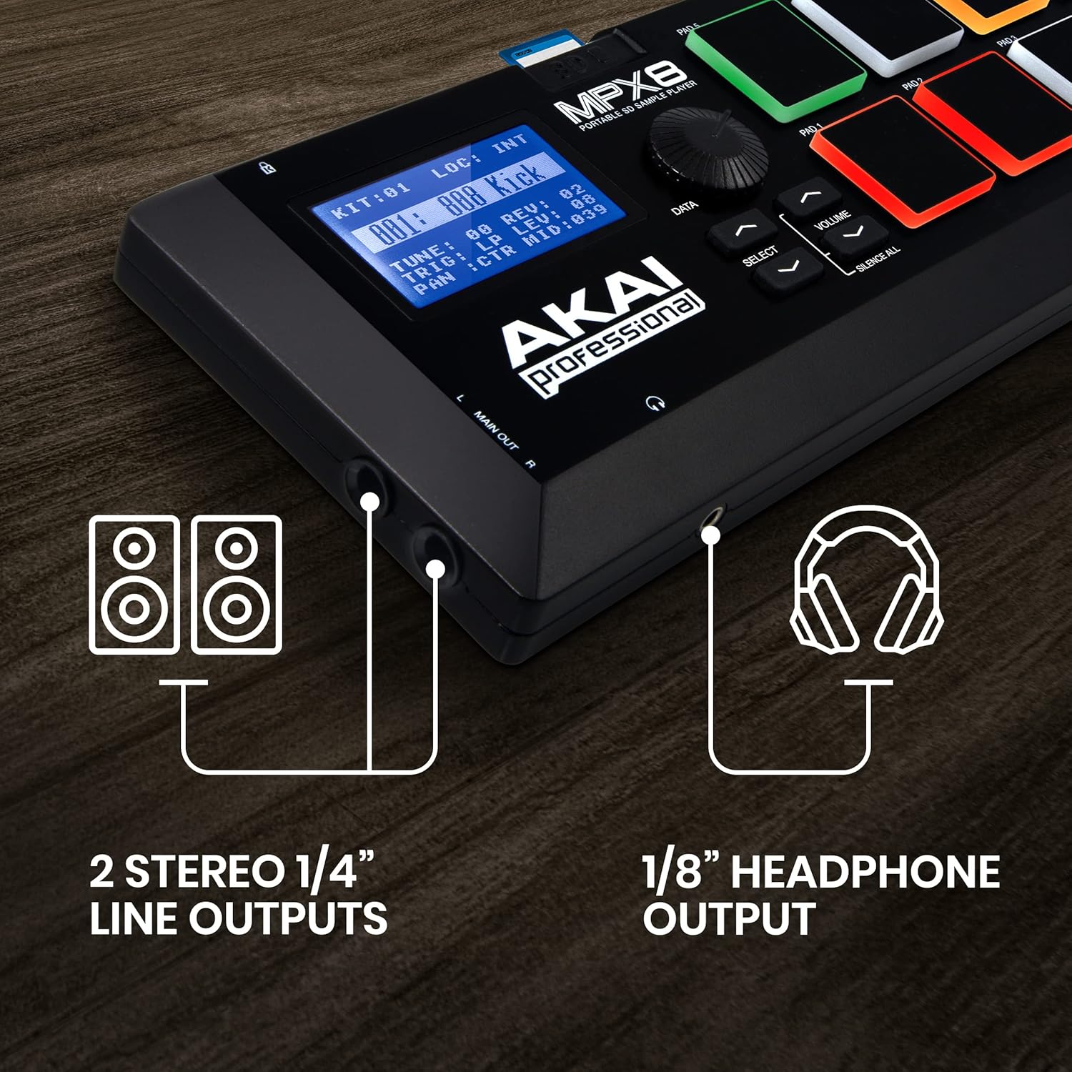 Akai Professional MPX8 - Portable Sample Pad Controller With 8 Performance-Ready Velocity-Sensitive Pads, MIDI Connectivity and On-Board SD Card Slot