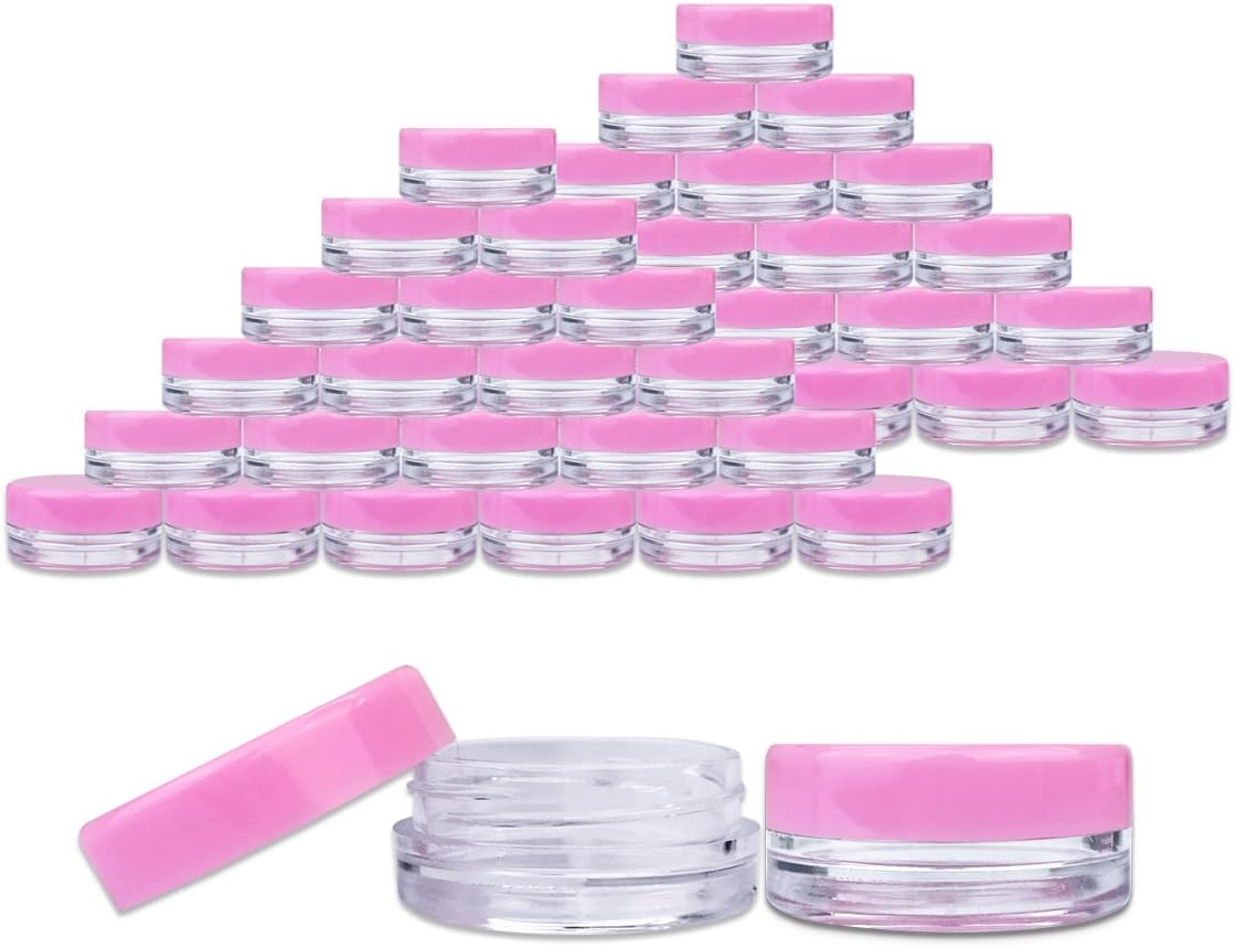 Beauticom 3G/3ML Round Clear Jars with Pink Lids for Acrylic Powder, Rhinestones, Charms and Other Nail Accessories - BPA Free (Quantity: 1000 Pieces) Product Name