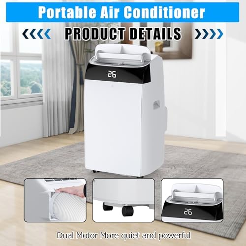Portable Air Conditioner 12,000BTUs Room Air Conditioning Cools Up to 550 Sq.Ft, 3-In-1 AC Unit with Cooling/Dry/Fan Modes, Quiet Freestanding Air Conditioner with Remote Control, 24H Timer, for Home