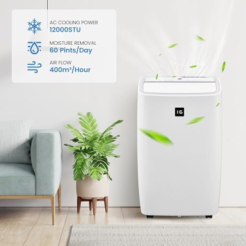 12,000 Btu Portable Air Conditioners for Room Up to 550 Sq. Ft, 3-1 Portable AC Unit with Remote Control, Dehumidifier & Fan Modes, 24H Timer, Window Kit for Bedroom, White