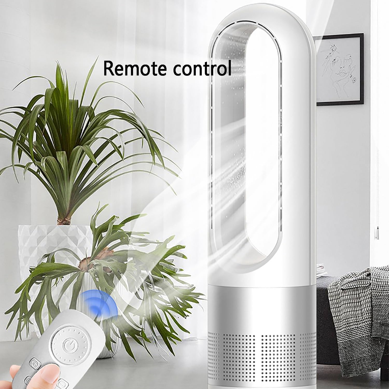 Bladeless Fan, Quiet Oscillating Tower Fan with Remote, Office Floor Fan, Air Circulation Fans, Hot and Cold, Can Be Used All Year Round；8 Air Speeds, Timed Appointments(Blue)