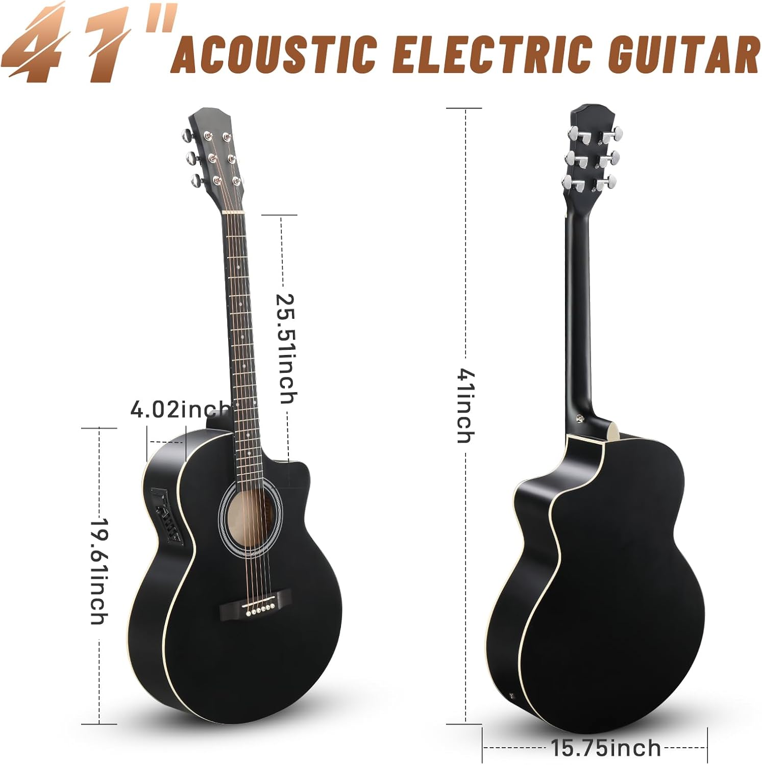 Ktaxon Full Size Acoustic Electric Guitar with 15W Amp, 41 Inch Wood Body Adults Guitars Beginner Kit W/Gig Bag, Strap, Picks & Capo, Black