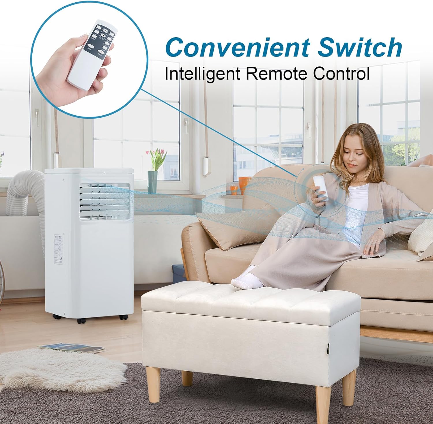 10000 BTU Portable Air Conditioner, Cools Up to 450 Sq. Ft, 3-In-1 Room Air Conditioner With Dehumidifier & Fan,LCD Display & Remote Control, Easy Install Kit for Home