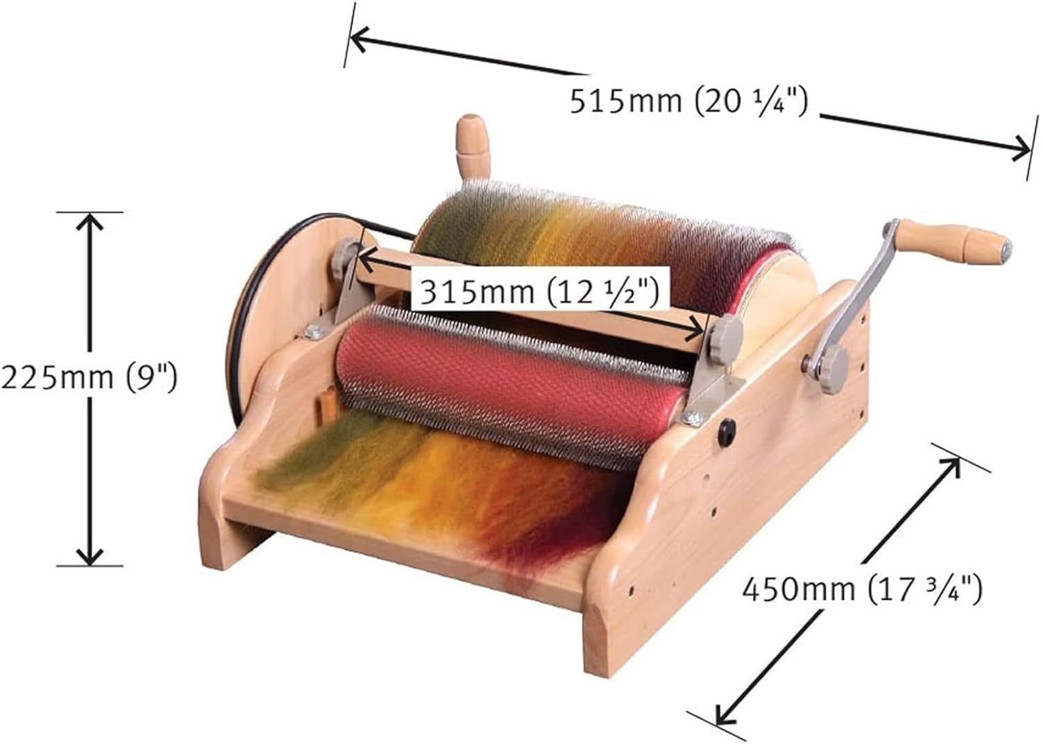 Hand-Cranked Wool Carding Machine, DIY Manual Wool Felt Machine with Cleaning Brush and Awl, Adjustable Roller Gap & Tooth Pitch, Drum Diameter 315mm for Wool Fiber, Mix Colors