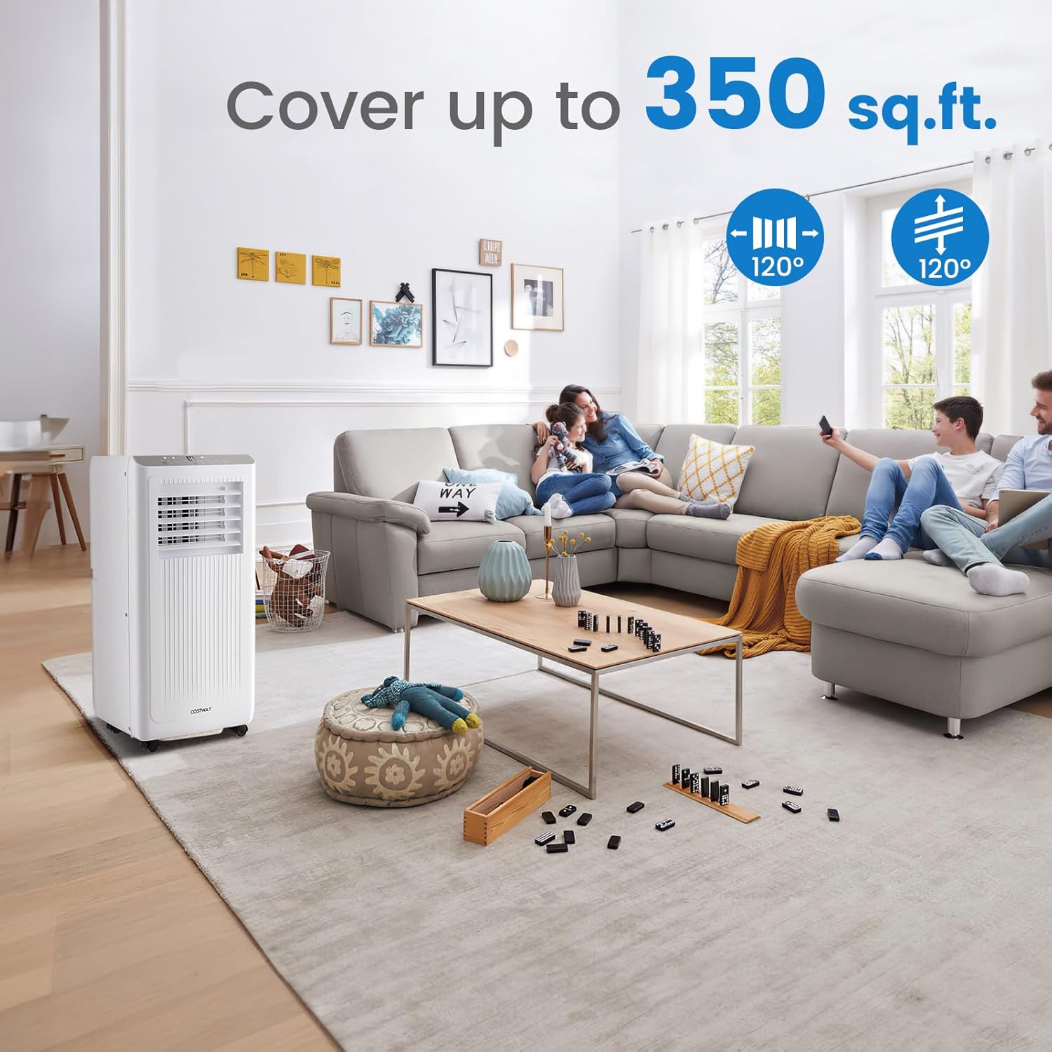 COSTWAY Portable Air Conditioner, 10000 BTU Air Conditioner with Remote Control, Digital Display, Installation Kit, Sleep Mode, 24H Timer, AC Unit for Bedrooms Up to 350 Sq.Ft, White (10000 BTU)