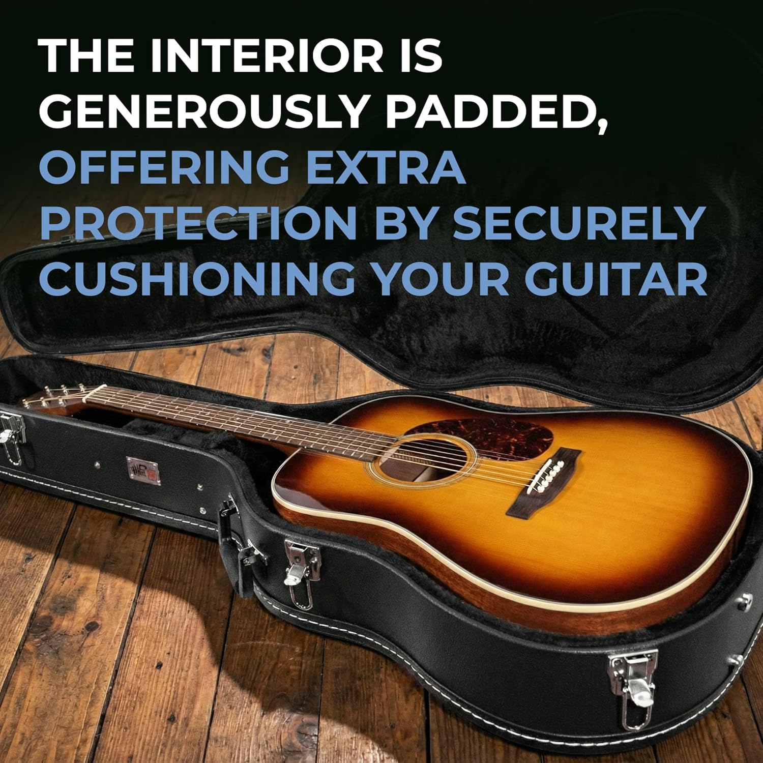 Gearlux Dreadnought Acoustic Guitar Hardshell Case with Accessory Compartment - Black