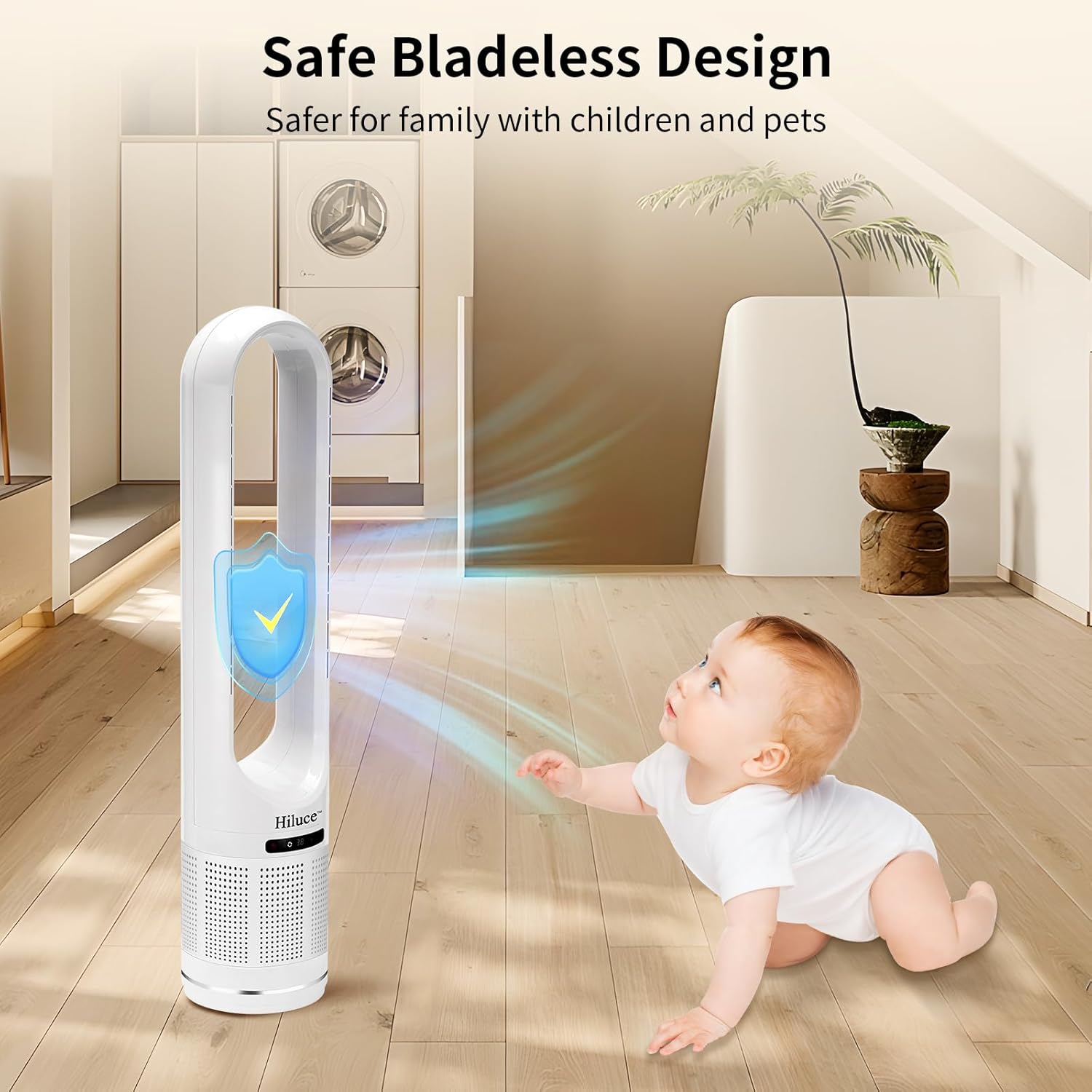 Space Heater Tower Bladeless Fan, Heater and Cooler Fan Combo with Remote,Installation Free Quiet 80°Oscillating, 8 Speeds, 9H Timer, HEPA Filter, 32 inch Large