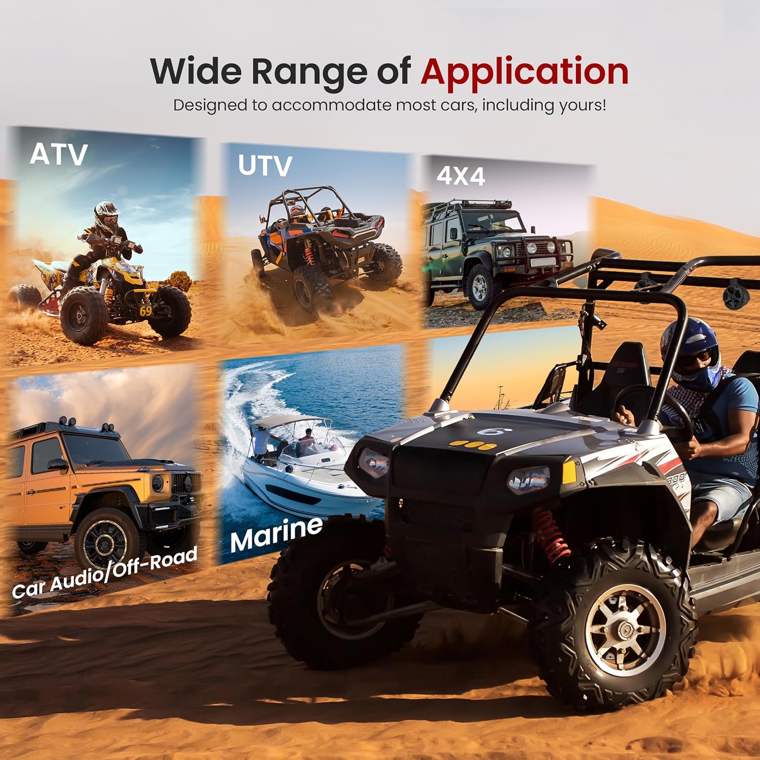 Pyle 6.5'' Water-Resistant Marine Off-Road Speakers - 1200 Watt Amplifier + Wireless BT Audio Controller- Marine, ATV, UTV, 4x4, Jeep, Wired RCA, for Boat Stereo Speaker & Other Watercraft