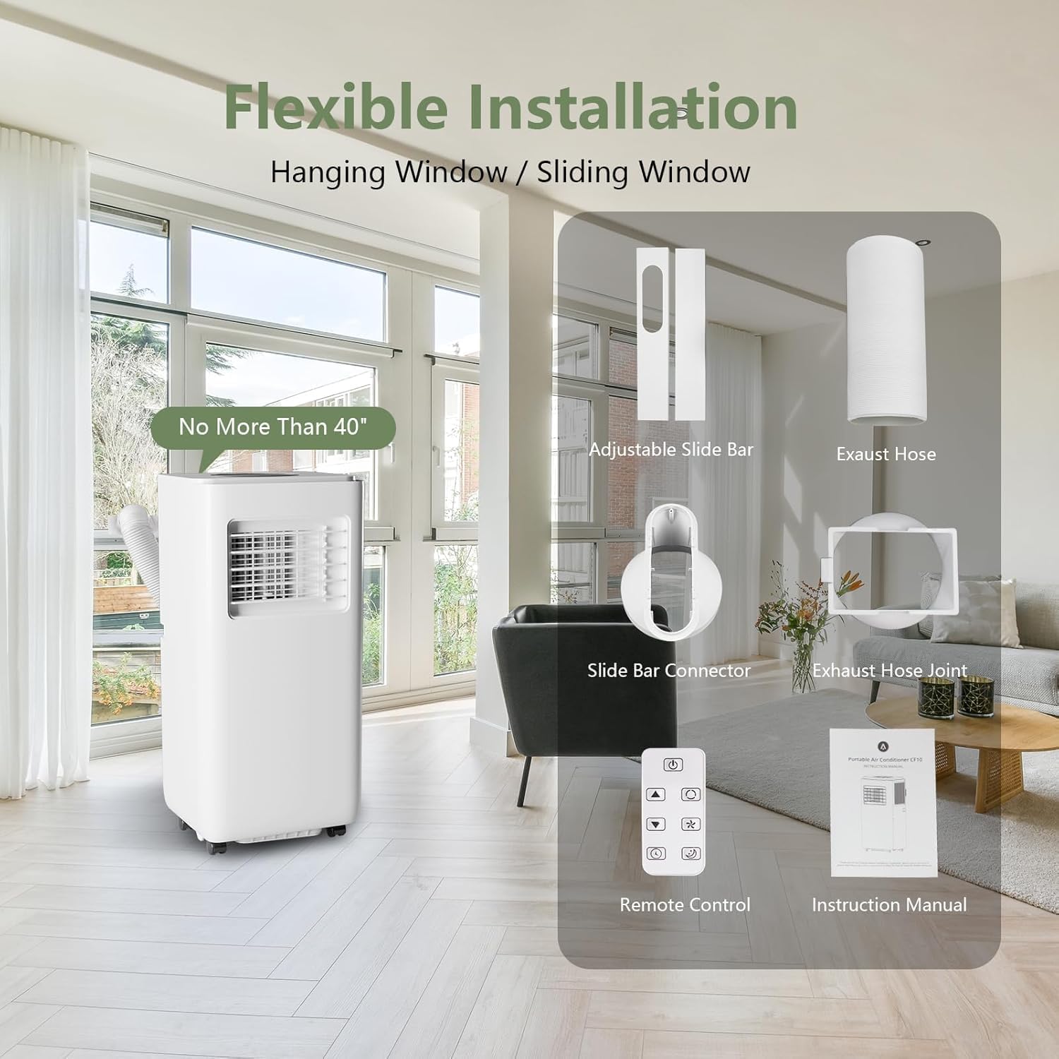 8000BTU Portable Air Conditioner, 3-in-1 Remote Control AC with 24-Hour Timer, Cools Up to 350 Sq. Ft. Inside Air Conditioner with Sleep Mode, Window Kit