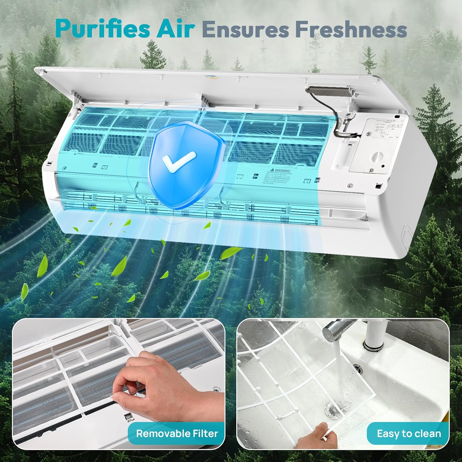 12000 BTU Mini Split Ac/Heating System, 19 SEER2 115V Air Conditioner Inverter Heating and Cooling, Wall Mounted Ductless ac split units Cools Up to 750sq.ft, 24H Timer, Installation Kit