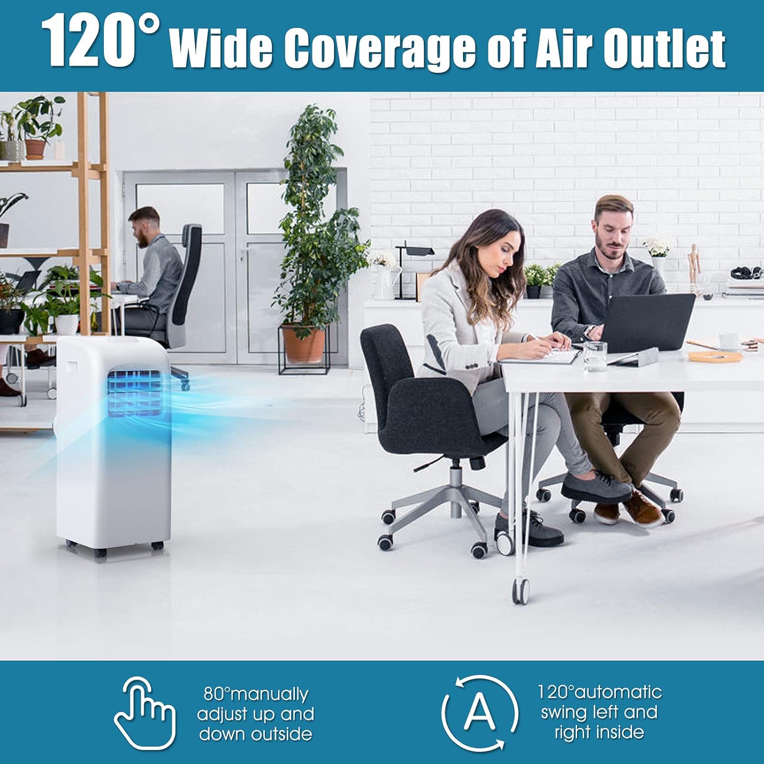 HOMGX 4-in-1 Portable Air Conditioner, 8000 BTU Powerful Air Cooler w/Fan, Dehumidifier, Cool & Sleep Mode, 2 Wind Speeds, 24H Timer, Control Panel, Remote Control, Rooms up to 230 sq. ft.