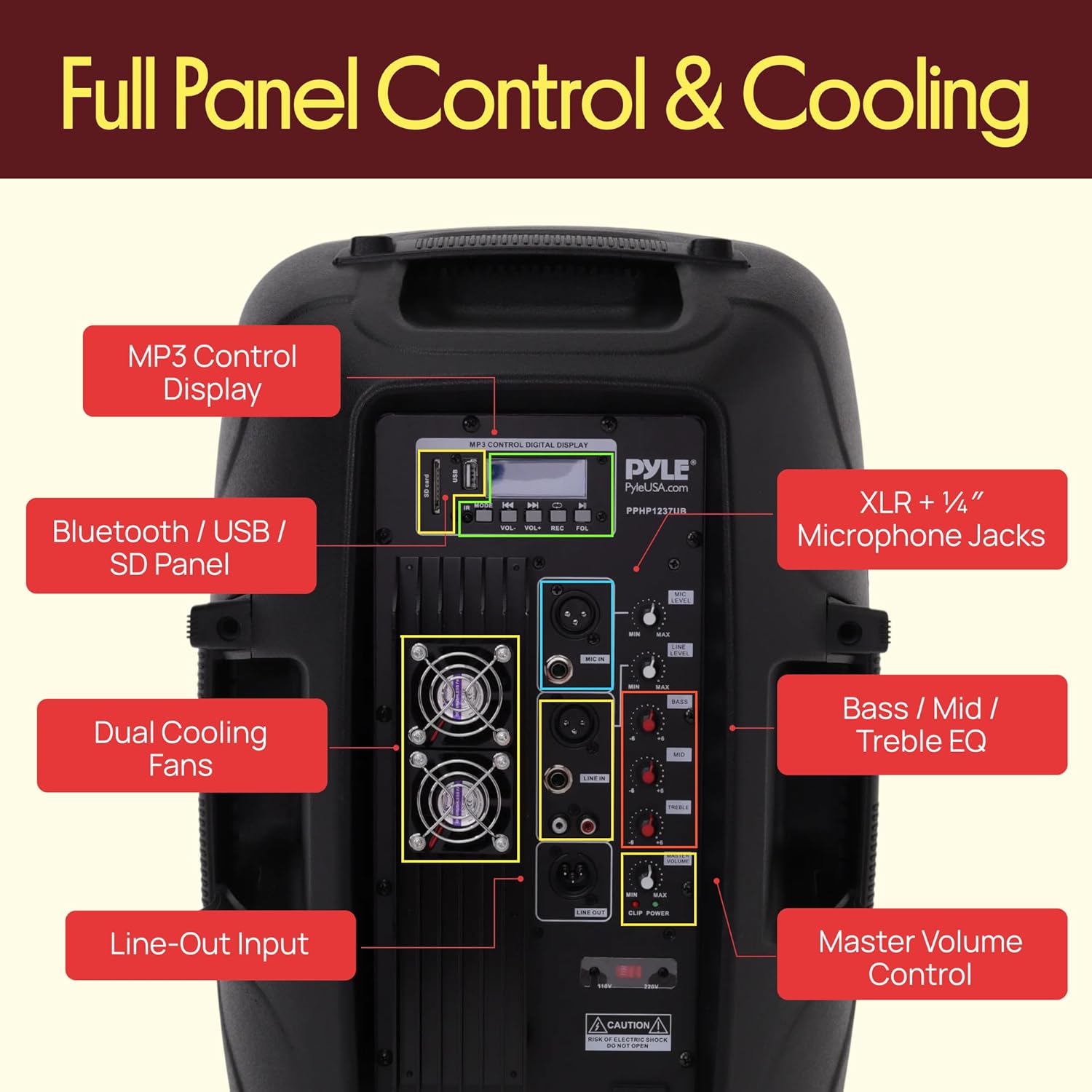 PYLE-PRO Powered Speaker Active PA- Loudspeaker Bluetooth System,12 Inch Bass Subwoofer Stage Speaker Monitor, DJ Party Portable Sound Stereo Amp Sub for Concert Audio, Built-in USB for MP3 Amplifier