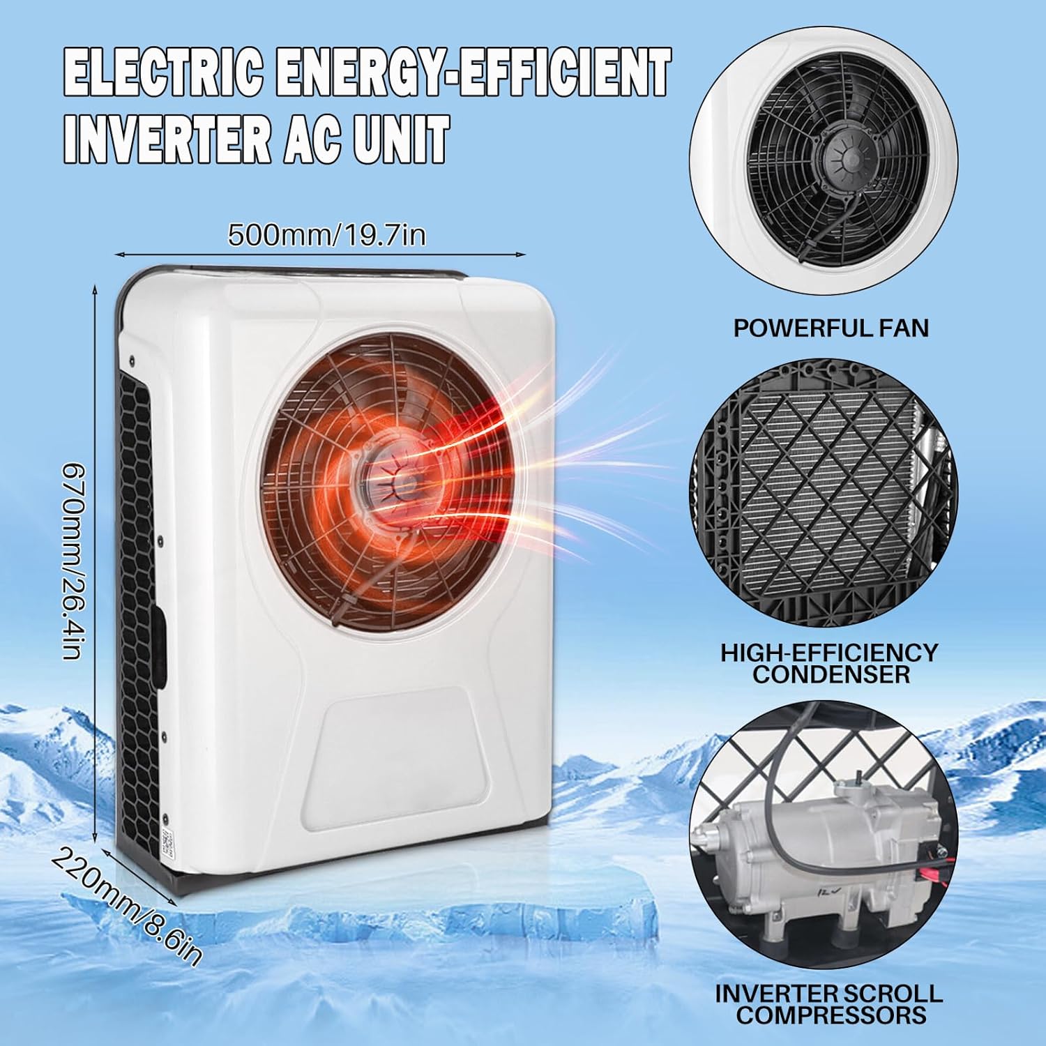 12V Air Conditioner 11,000 BTU, 12 Volt DC Air Conditioner for Truck Parking Split Electric AC Unit, Quiet A/C Inverter Cooling Cost-effective for Semi-Truck, Trailer, Camper, Crane Loader Excavator