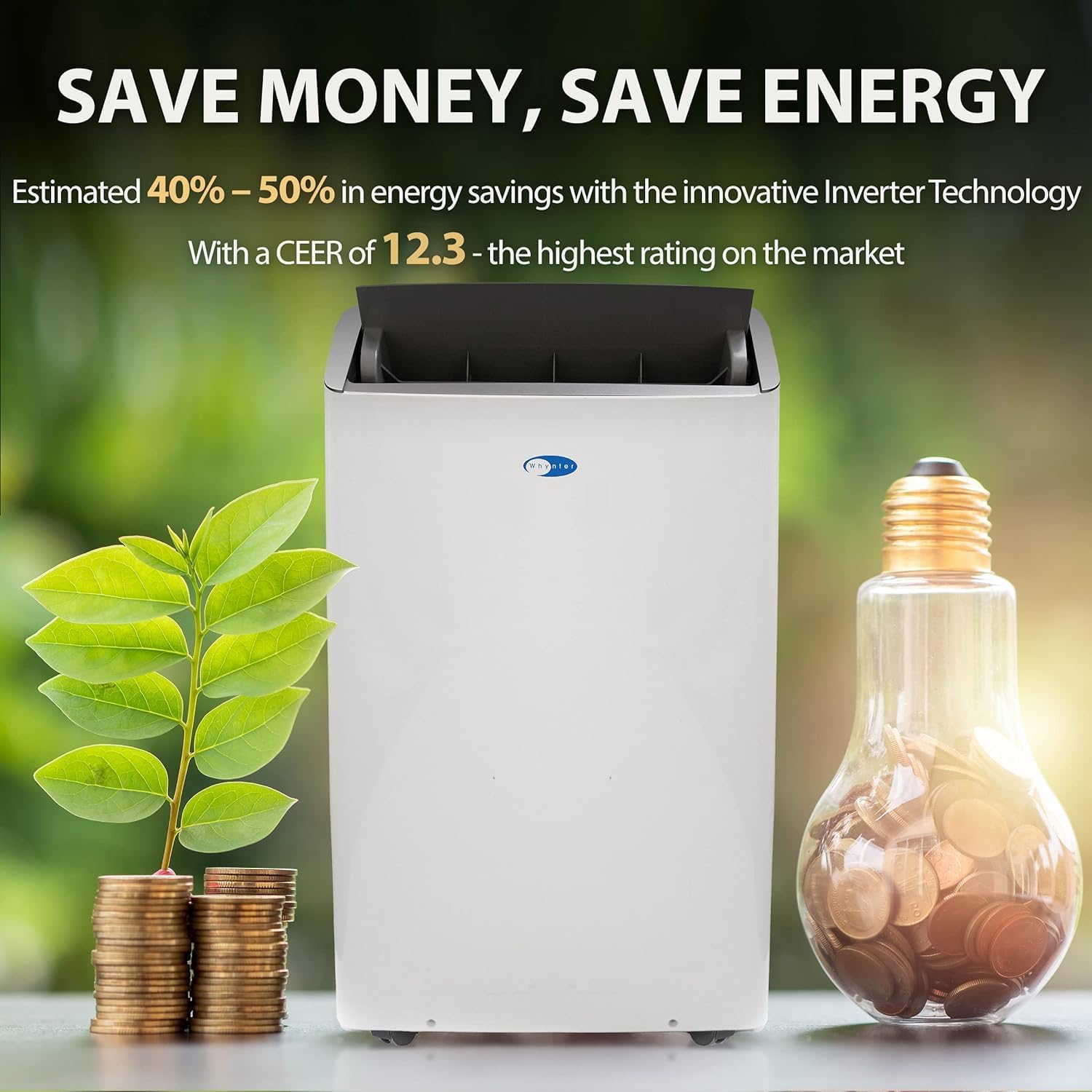 Whynter ARC-1030WN 12000 BTU (10000 BTU SACC) NEX Inverter Dual Hose Cooling Portable Air Conditioner, Dehumidifier, and Fan with Smart Wi-Fi, Up to 500 sq ft in White