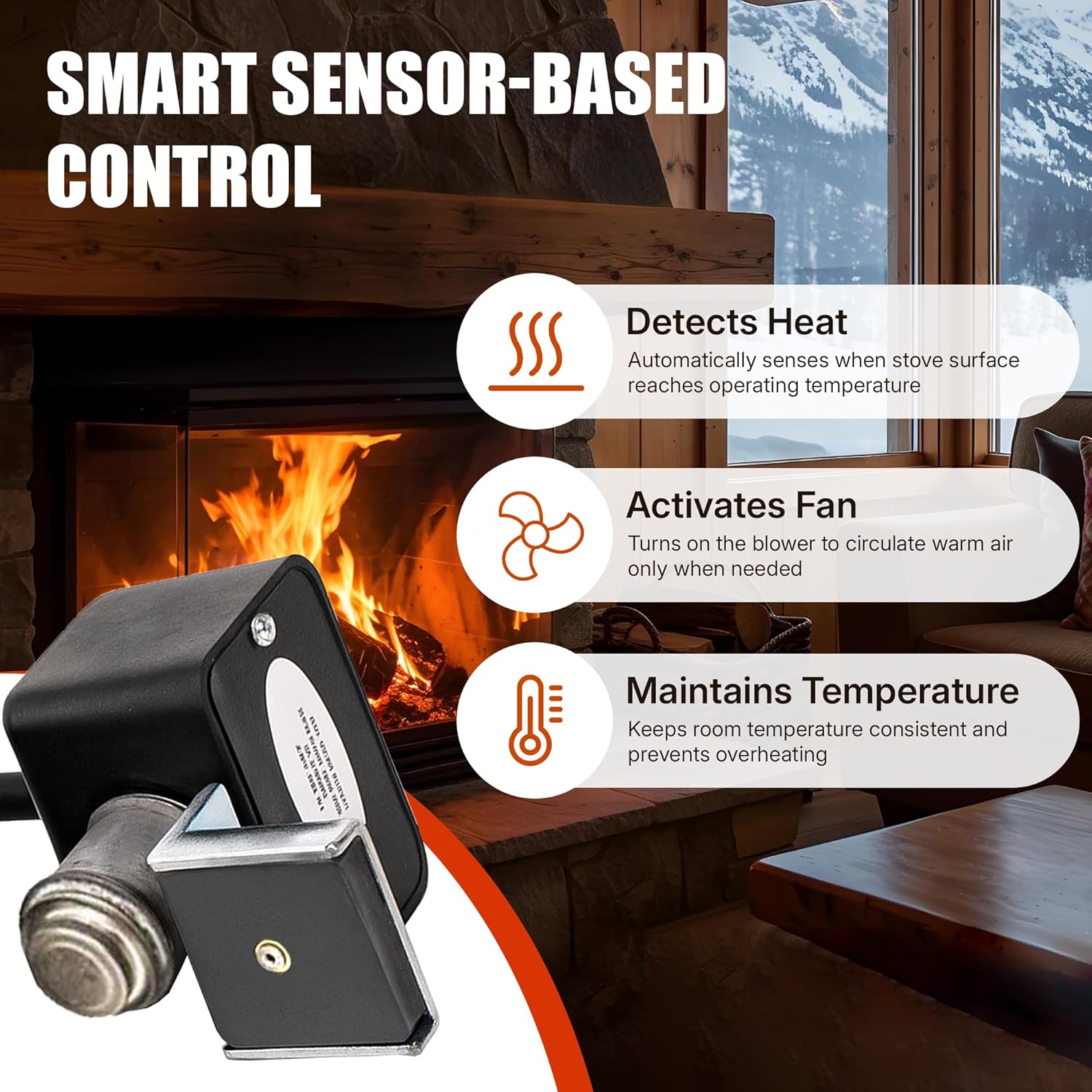 SS-1 Stovestat Wood Stove Thermostat | Magnetic Fireplace Fan Switch for Double Wall Stoves | Automatic Heat Sensor | Heating Appliance Thermostat | Blower Control for Gas Fireplace & Buck Stove